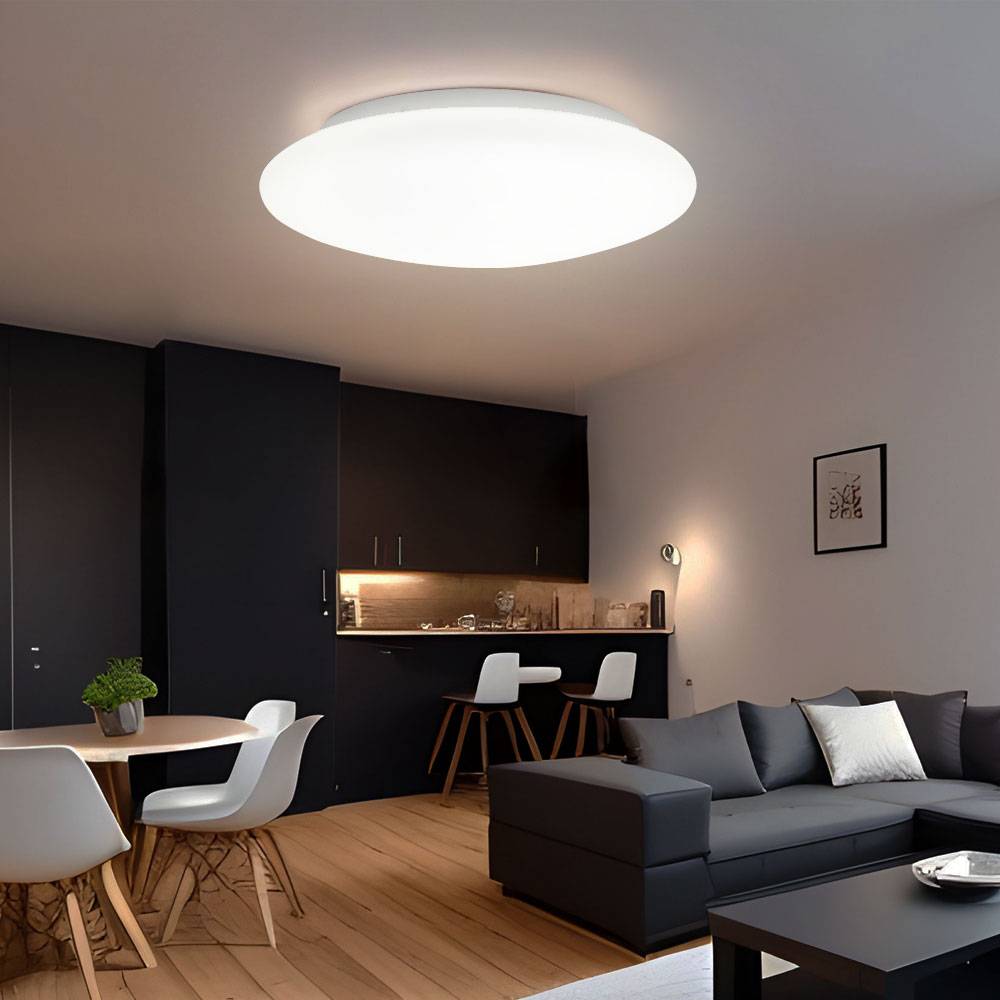 Deckenleuchte Wohnzimmerlampe Esszimmerlampe Schlafzimmerleuchte Deckenleuchte Flurlampe, Metall Glas weiß rund, 1x LED 18W 1380Lm 3000K warmweiß,