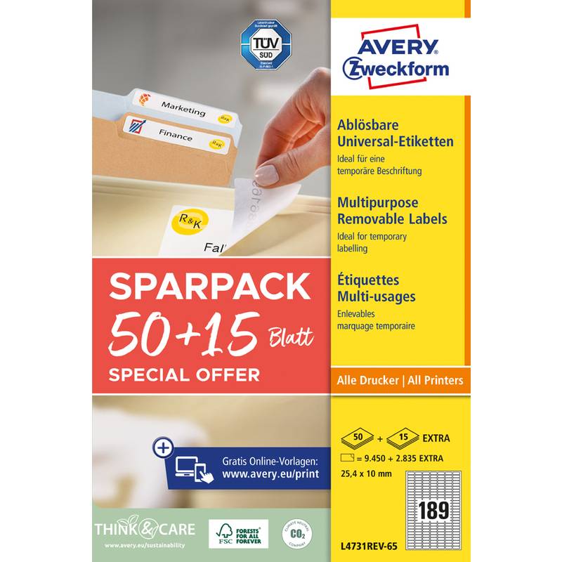 AVERY Zweckform Universal-Etiketten, 25,4 x 10 mm, 50+15 Bl