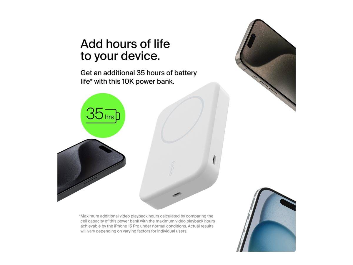 Belkin BoostCharge Pro - Induktive Power Bank - magnetisch mit Qi2 - 10000 mAh - 15 Watt - Fast Charge, PD - 2 Ausgabean