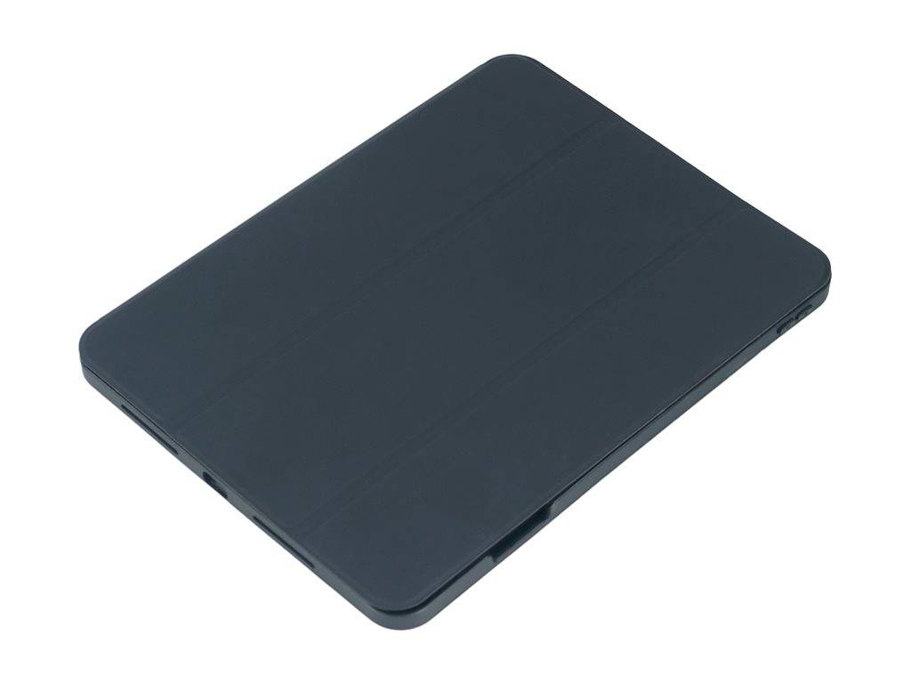 Dunkles graugraues rechteckiges Tablet-Etui oder Cover, geschlossen auf weißem Hintergrund dargestellt.