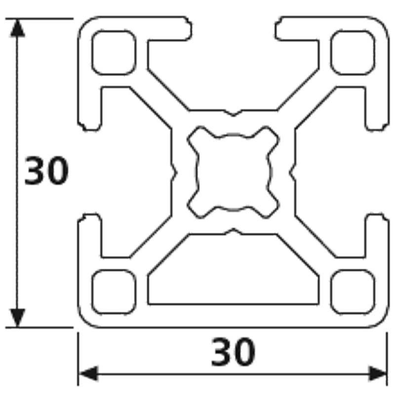Design-Aluminiumprofil 30x30L 1 Nut verdeckt B-Typ Nut 8 (leicht), silber eloxiert. Aluminium Profil 30x30 Alu Profil 30 x 30 Systemprofil 170mm