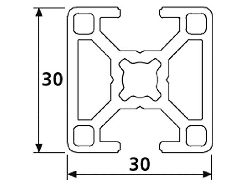 Design-Aluminiumprofil 30x30L 2 Nuten verdeckt 180 Grad B-Typ Nut 8 (leicht), silber eloxiert. Aluminium Profil 30x30 Alu Profil 30 x 30 1880mm
