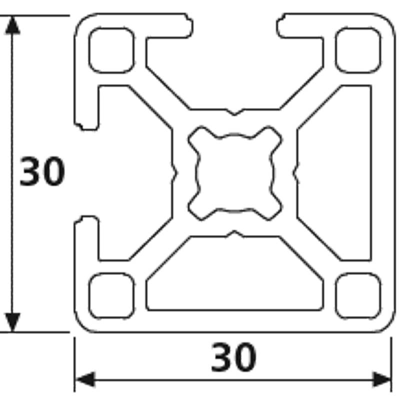 Design-Aluminiumprofil 30x30L 2 Nuten verdeckt 90 Grad B-Typ Nut 8 (leicht), silber eloxiert. Aluminium Profil 30x30 Alu Profil 30 x 30 1700mm