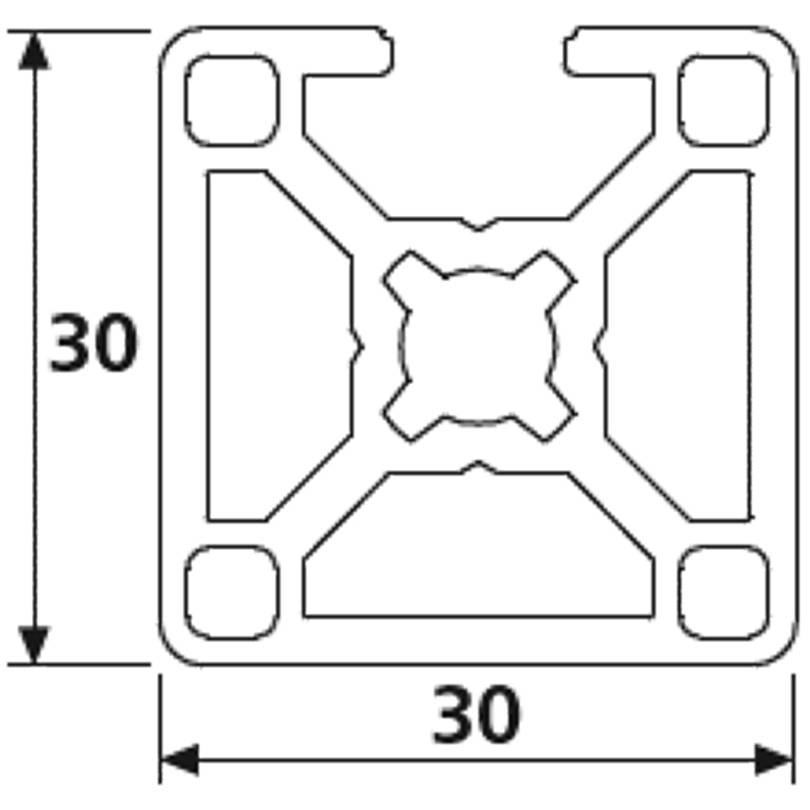 Design-Aluminiumprofil 30x30L 3 Nuten verdeckt B-Typ Nut 8 (leicht), silber eloxiert. Aluminium Profil 30x30 Alu Profil 30 x 30 Systemprofil 570mm