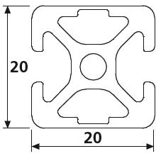 Design-Aluminiumprofil 20x20L 2 Nuten verdeckt-180° I-Typ Nut 5 (leicht), silber eloxiert. Aluminium Profil 20x20 Alu Profil 20 x 20 Systemprofil