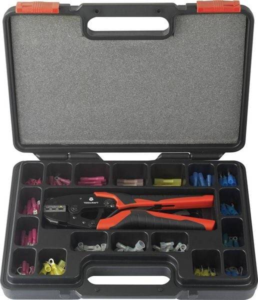 TOOLCRAFT HJ540168BC-A1A5 TO-7104990 Crimpzangen-Set 168teilig Schrumpfverbinder, Pressverbinder 0.5 bis 8mm² Inkl