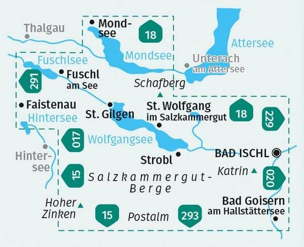 KOMPASS Wanderkarte 018 Wolfgangsee, Fuschlsee, Mondsee 1:25.000