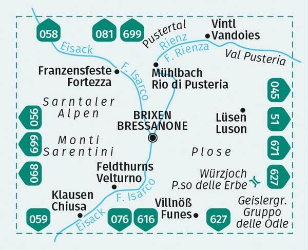 KOMPASS Wanderkarte 050 Brixen und Umgebung / Bressanone e dintorni 1:25.000