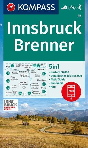 KOMPASS Wanderkarte 36 Innsbruck, Brenner 1:50.000