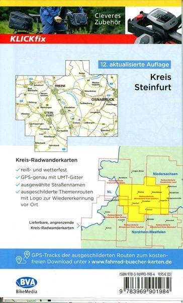 BVA Radwanderkarte Kreis Steinfurt 1:50.000, mit Knotenpunkten und km-Angaben, reiß- und wetterfest, GPS-Tracks Download, E-Bike geeignet