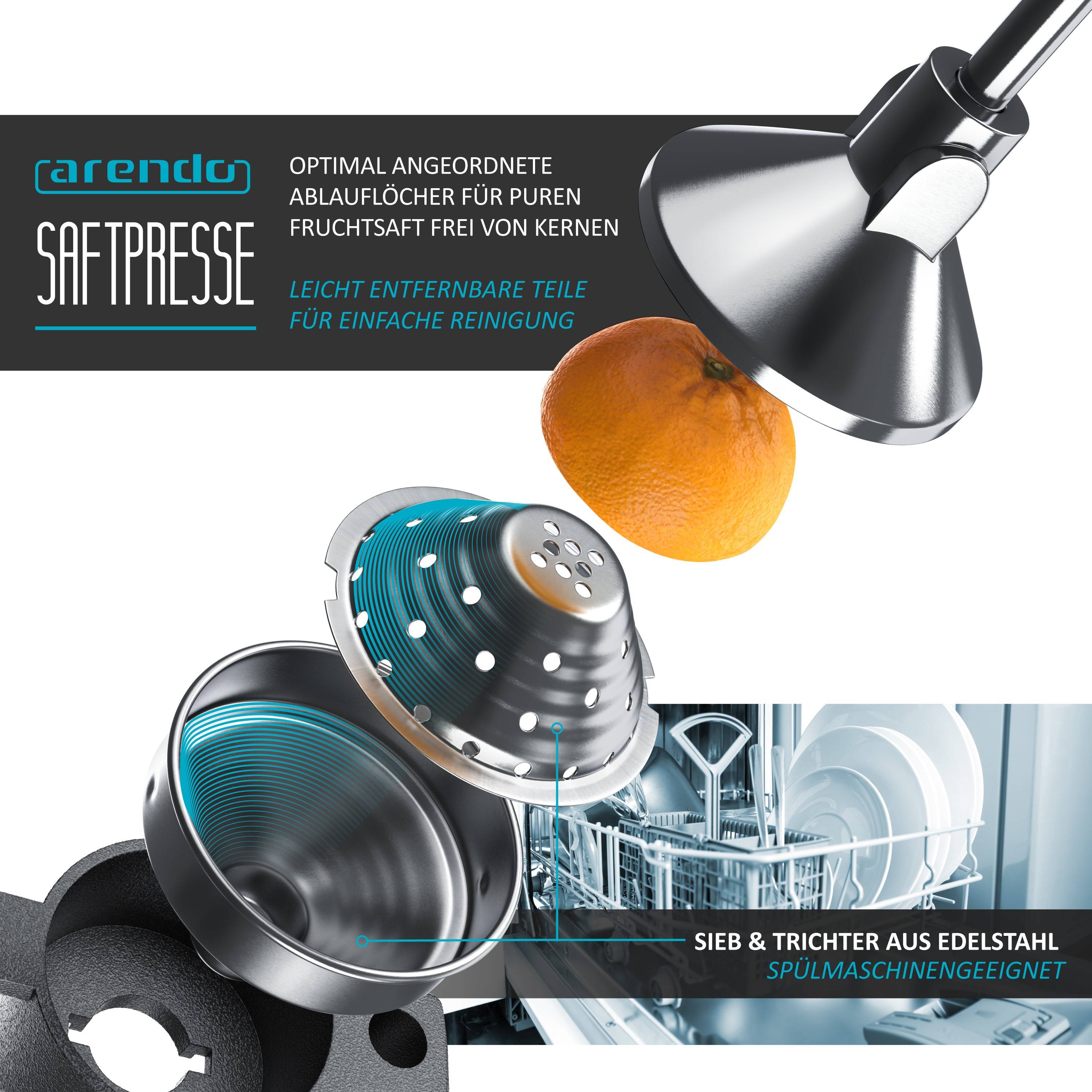 Arendo Saftpresse, mechanischer Entsafter, Handentsafter, Obstpresse, Edelstahl