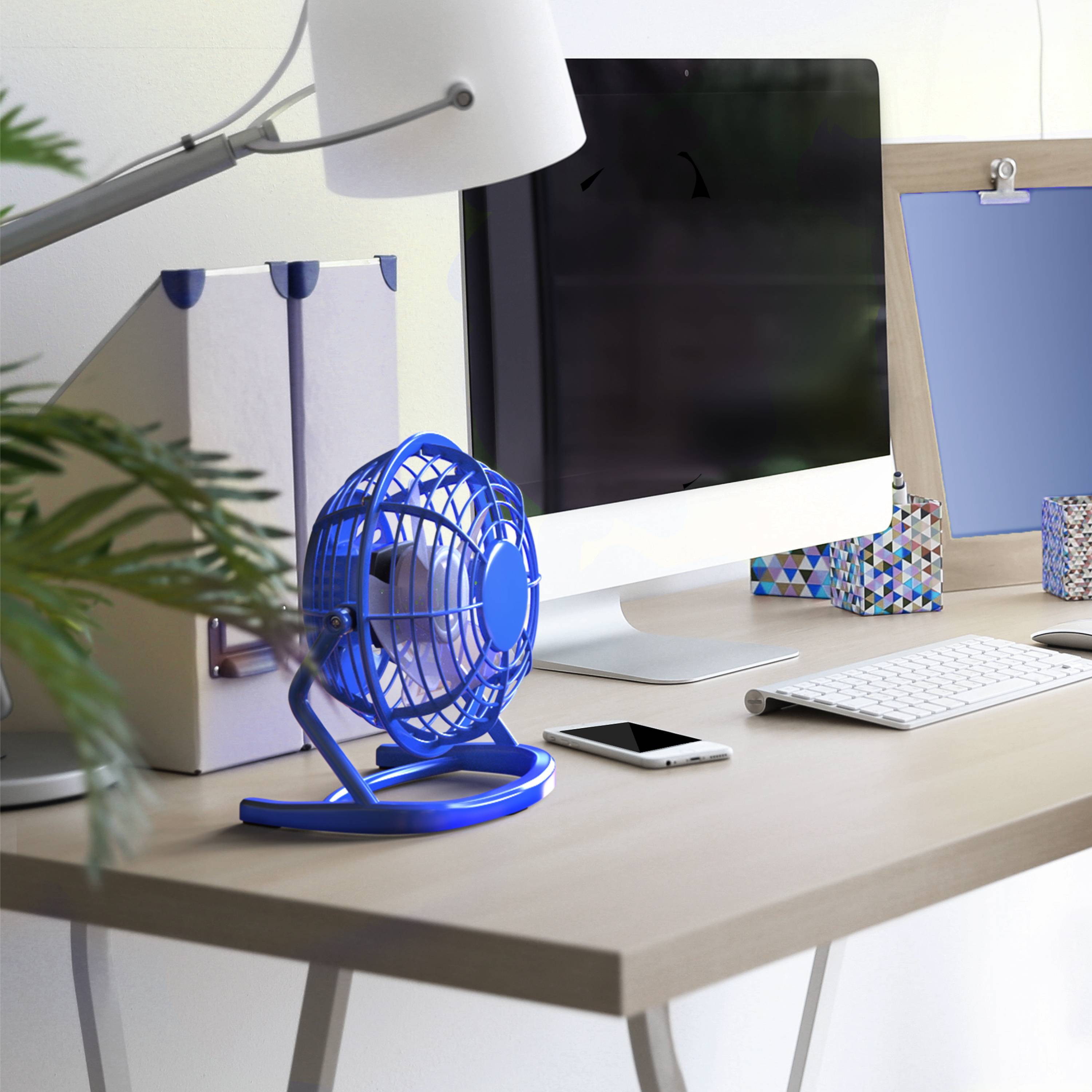 CSL Mini USB-Ventilator, Tischventilator neigbar, An/Aus-Schalter, optimal für den Schreibtisch, blau