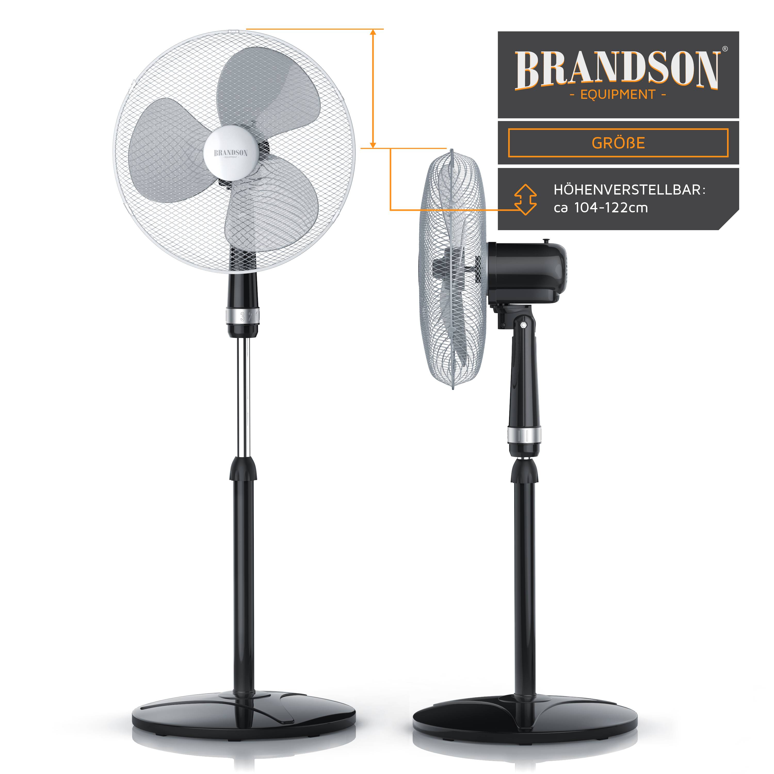Brandson Standventilator 40cm, Ventilator Standfuß höhenverstellbar, hoher Luftdurchsatz, 3 Leistungsstufen, Oszillation