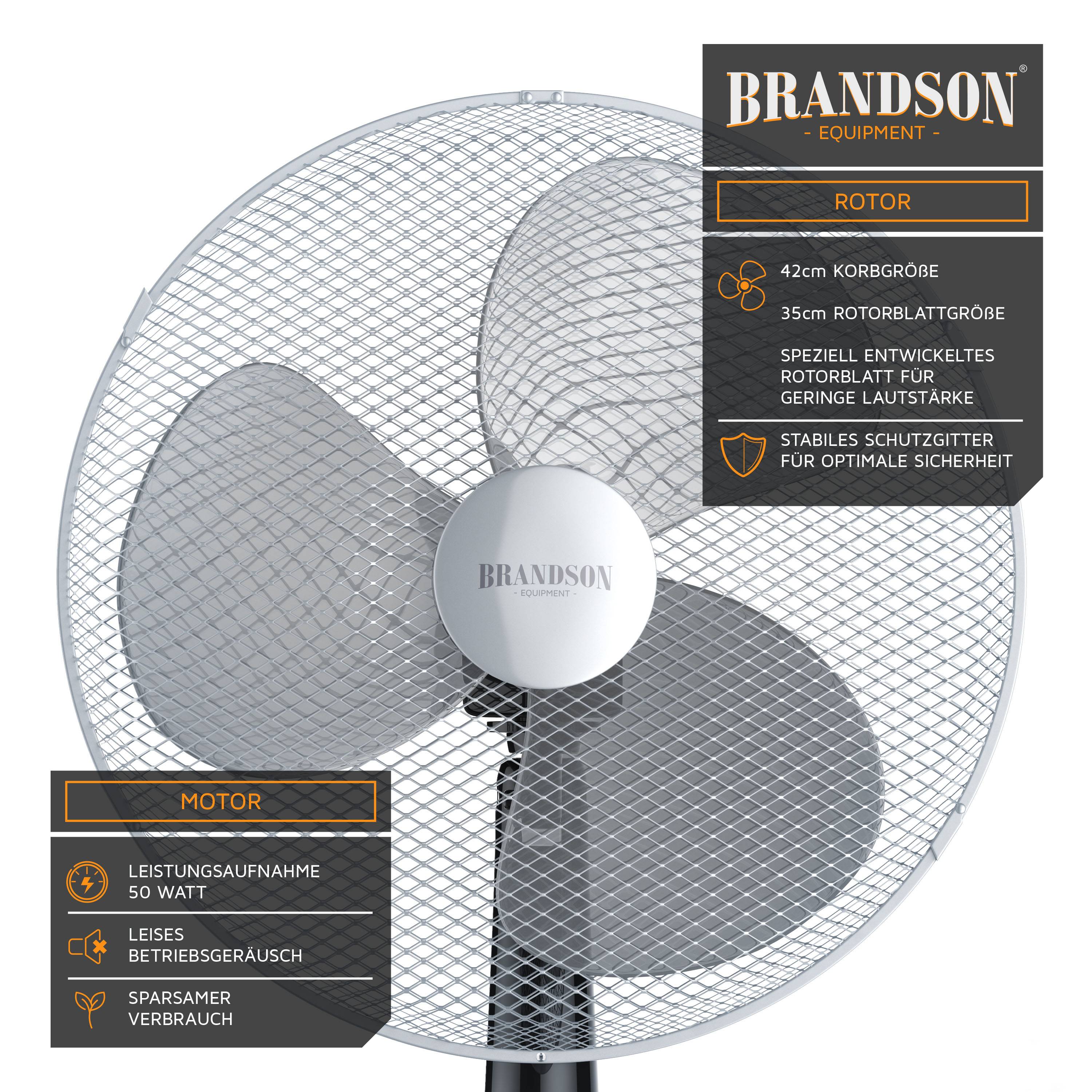 Brandson Standventilator 40cm, Ventilator Standfuß höhenverstellbar, hoher Luftdurchsatz, 3 Leistungsstufen, Oszillation