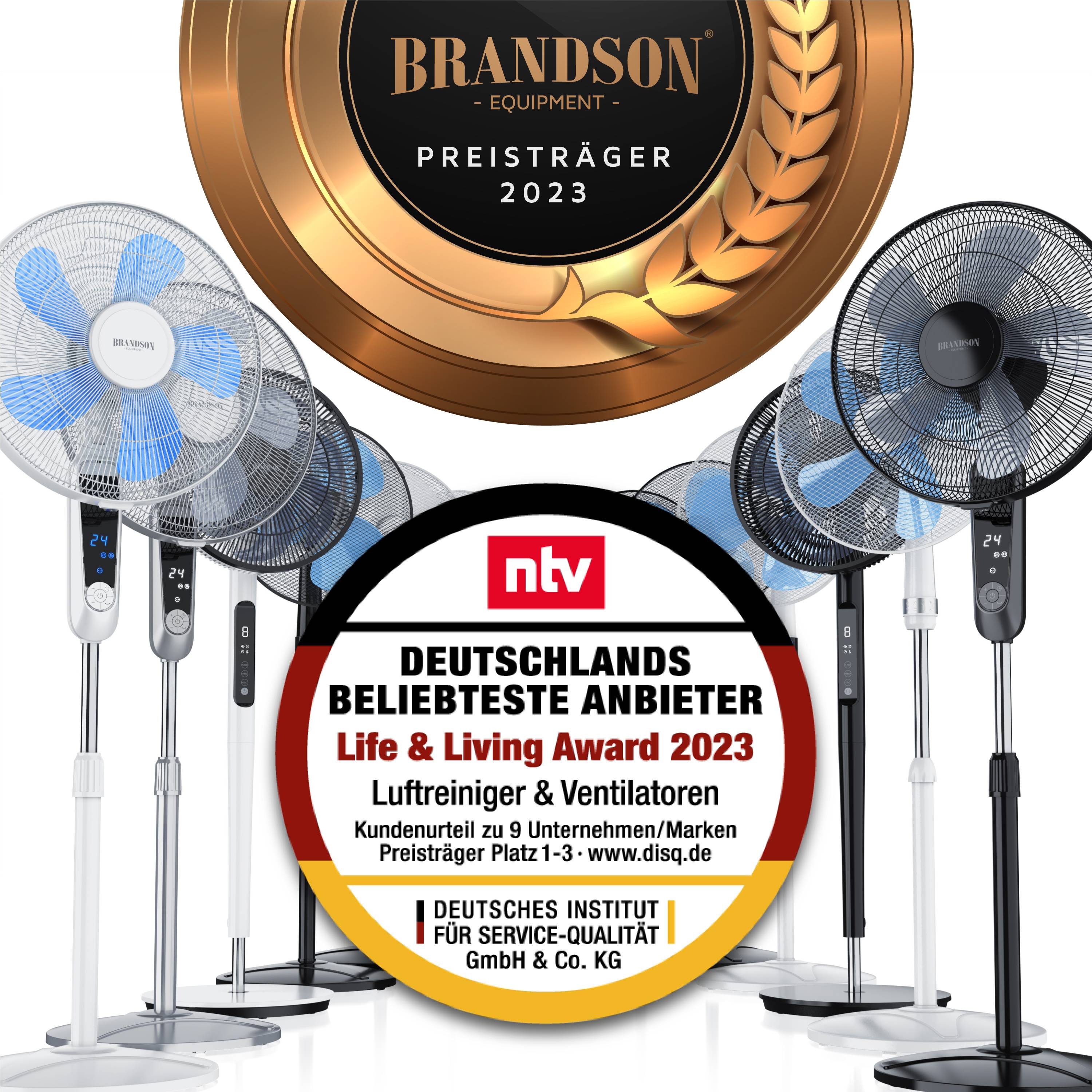 Brandson Standventilator 40cm, Ventilator Standfuß höhenverstellbar, hoher Luftdurchsatz, 3 Leistungsstufen, Oszillation