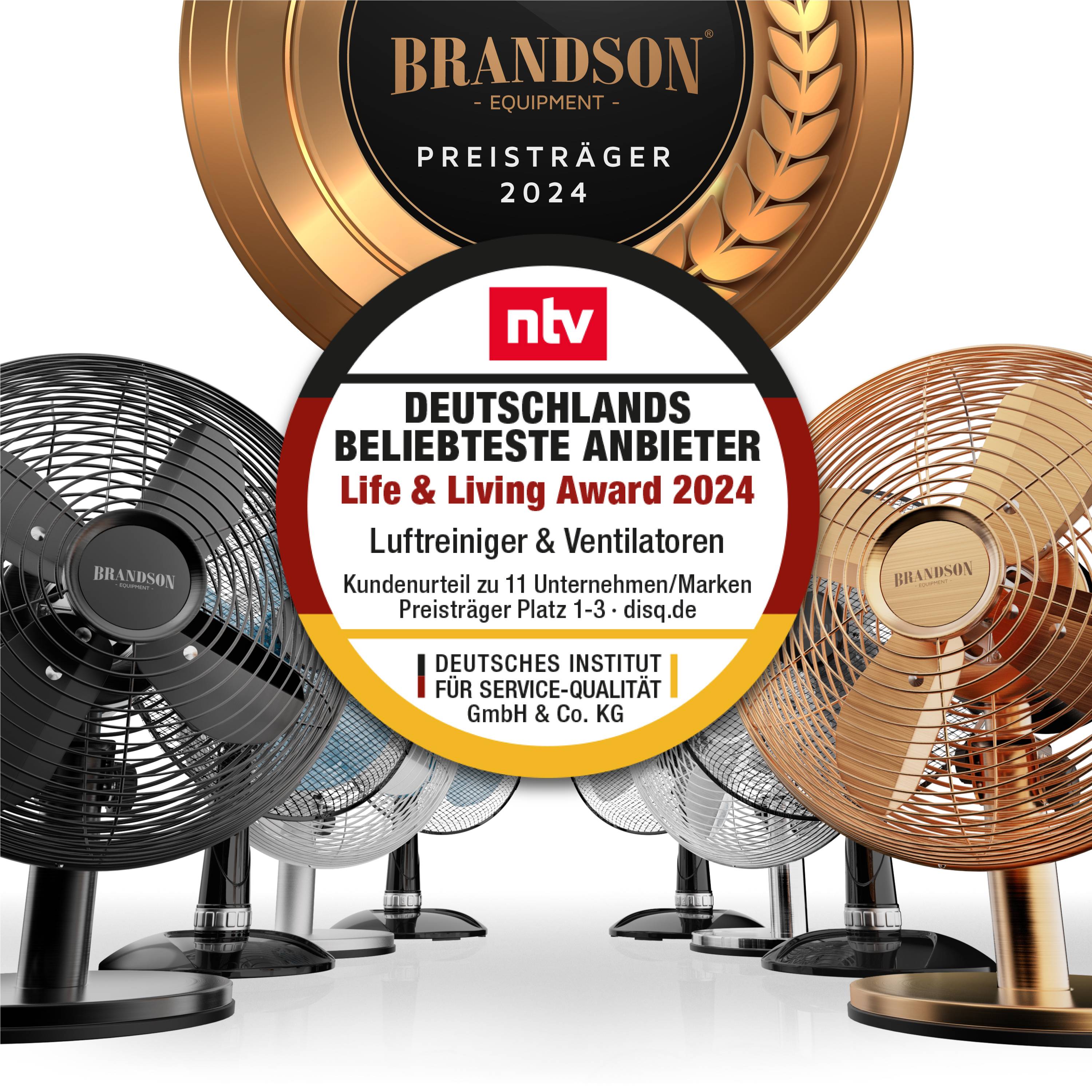 Brandson Tischventilator Design Retro, Ventilator, 80° oszillierend, ca. 40° neigbar, Robustes Vollmetallgehäuse