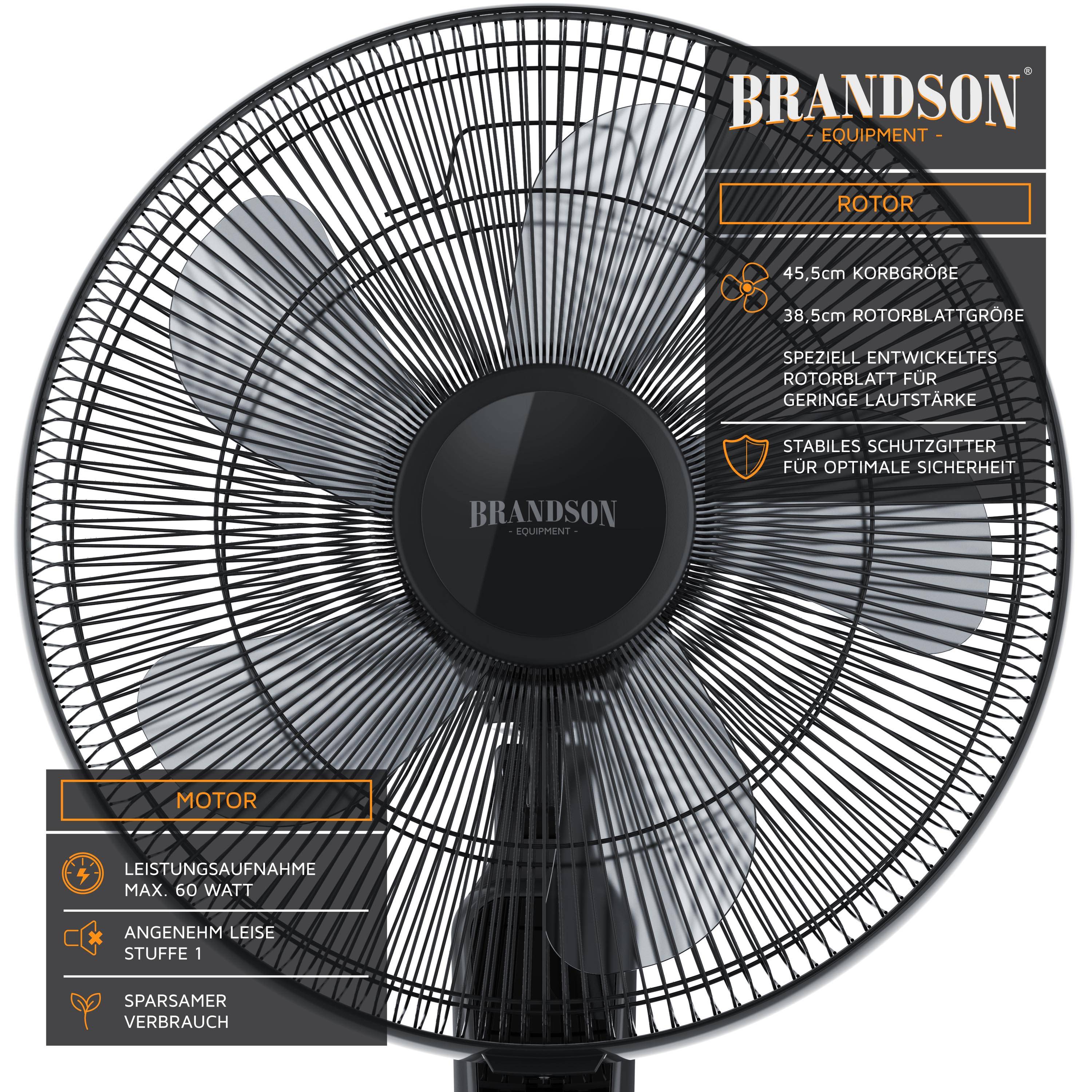 Brandson Standventilator 60W, Luftkühler, Oszillation, Ventilator höhenverstellbar, 35 Grad neigbar, 3 Geschwindigkeiten