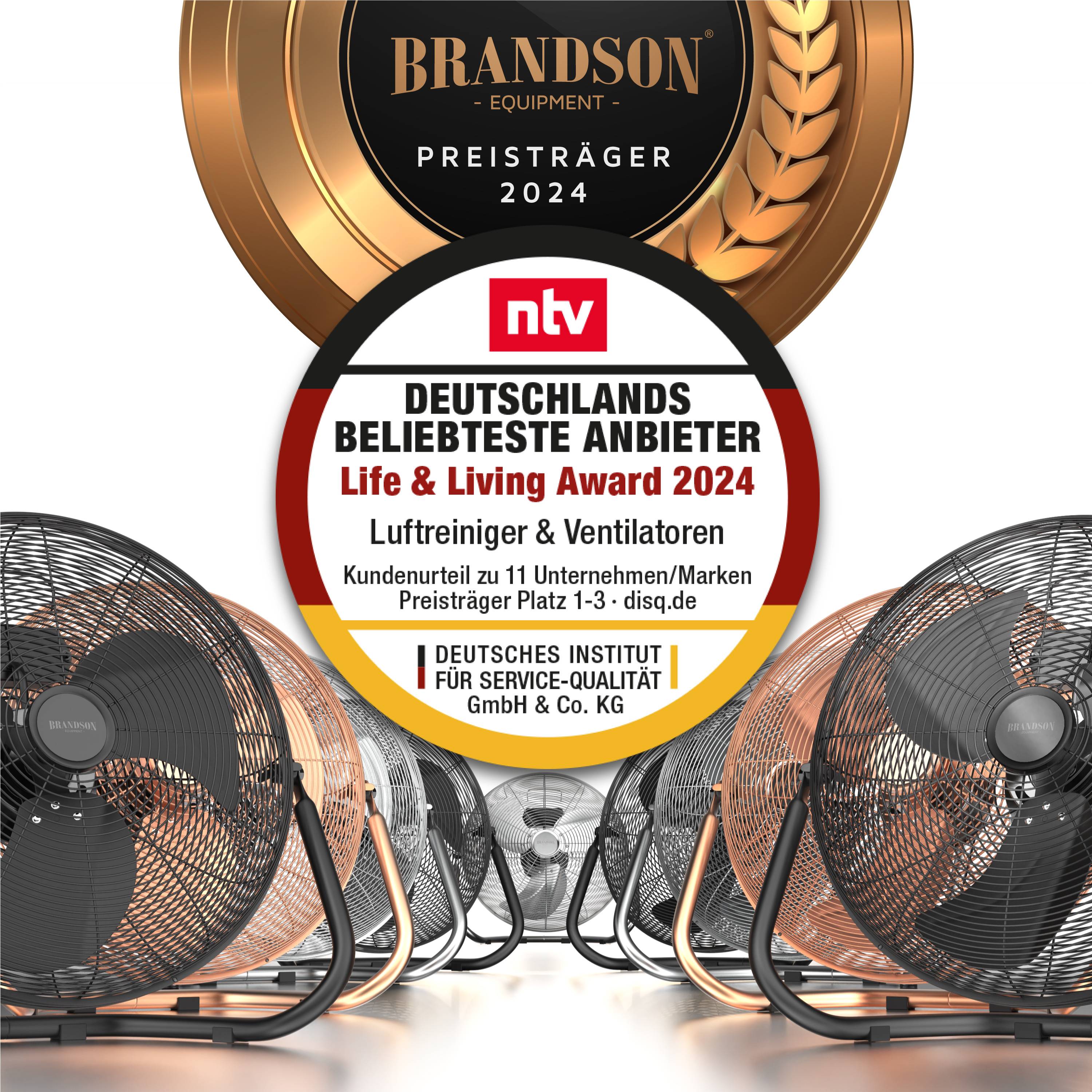 Brandson Windmaschine 53,5cm Ø, Ventilator Retro 160W neigbar, Bodenventilator, hoher Luftdurchsatz, silber