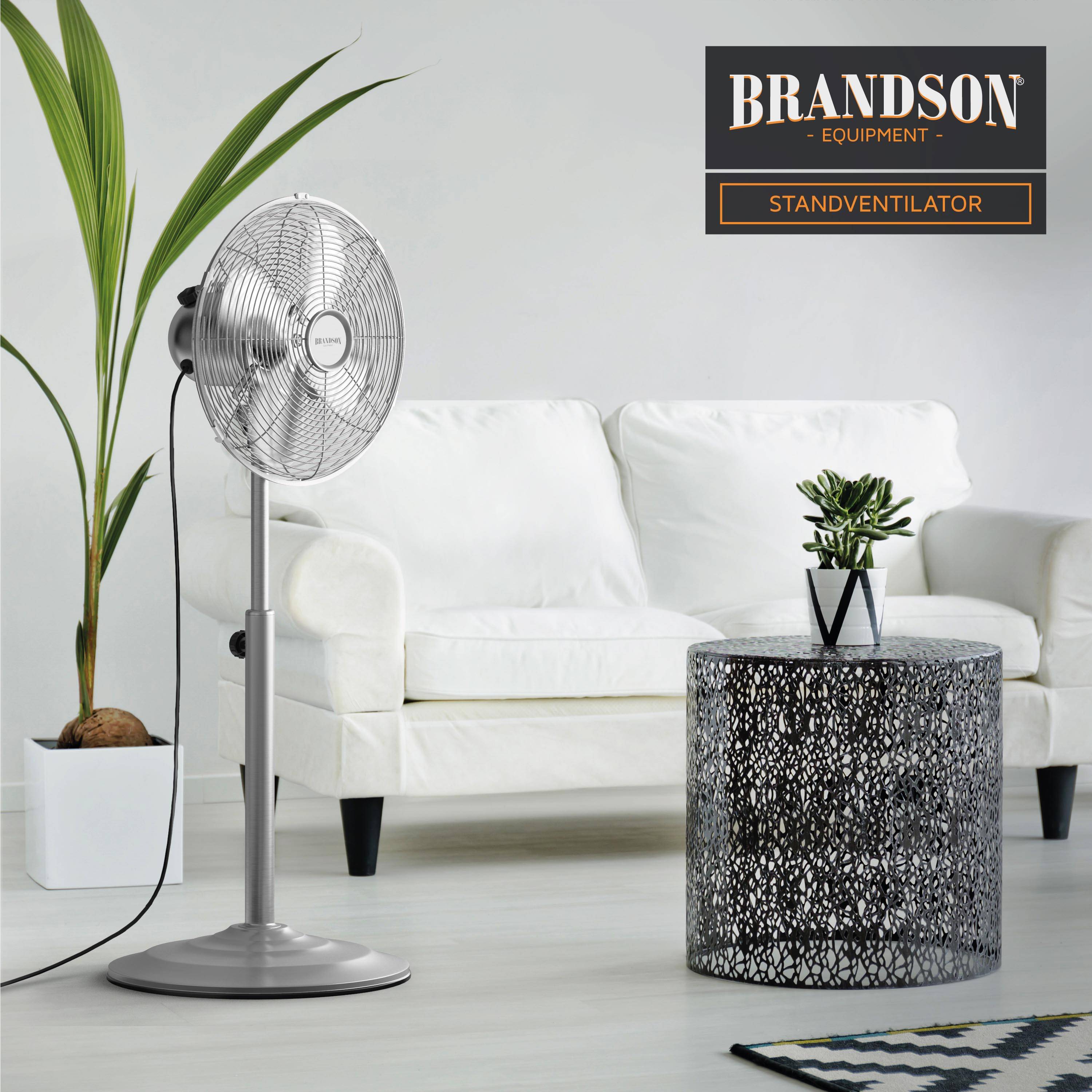 Brandson Standventilator 35W mit Oszillation 80 Grad im Chrom Design, höhenverstellbarer Standfuß, 30 Grad neigbar