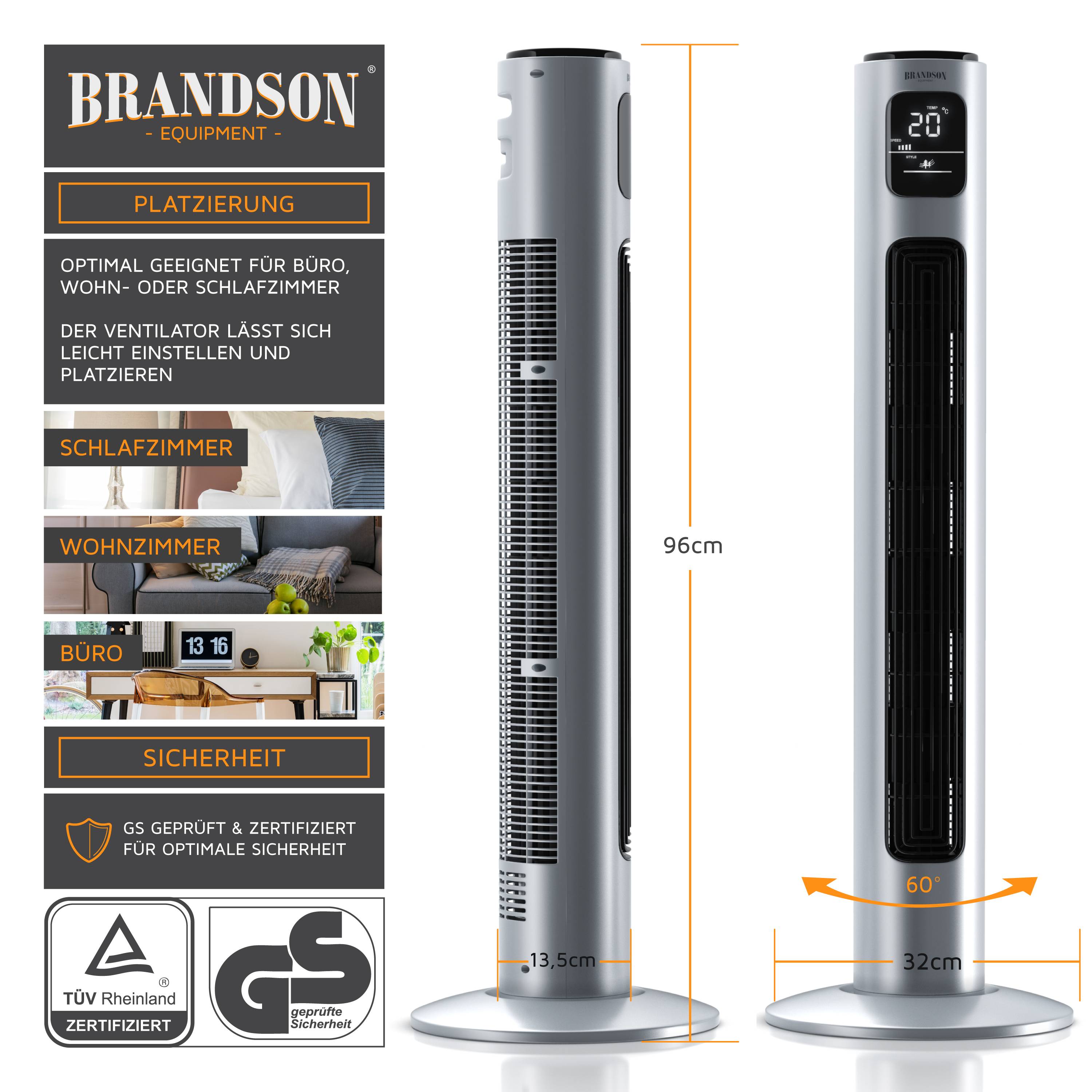 Brandson 96 cm Turmventilator mit Fernbedienung, mobiler Lüfter leise, Standventilator mit Oszilation, Ventilator