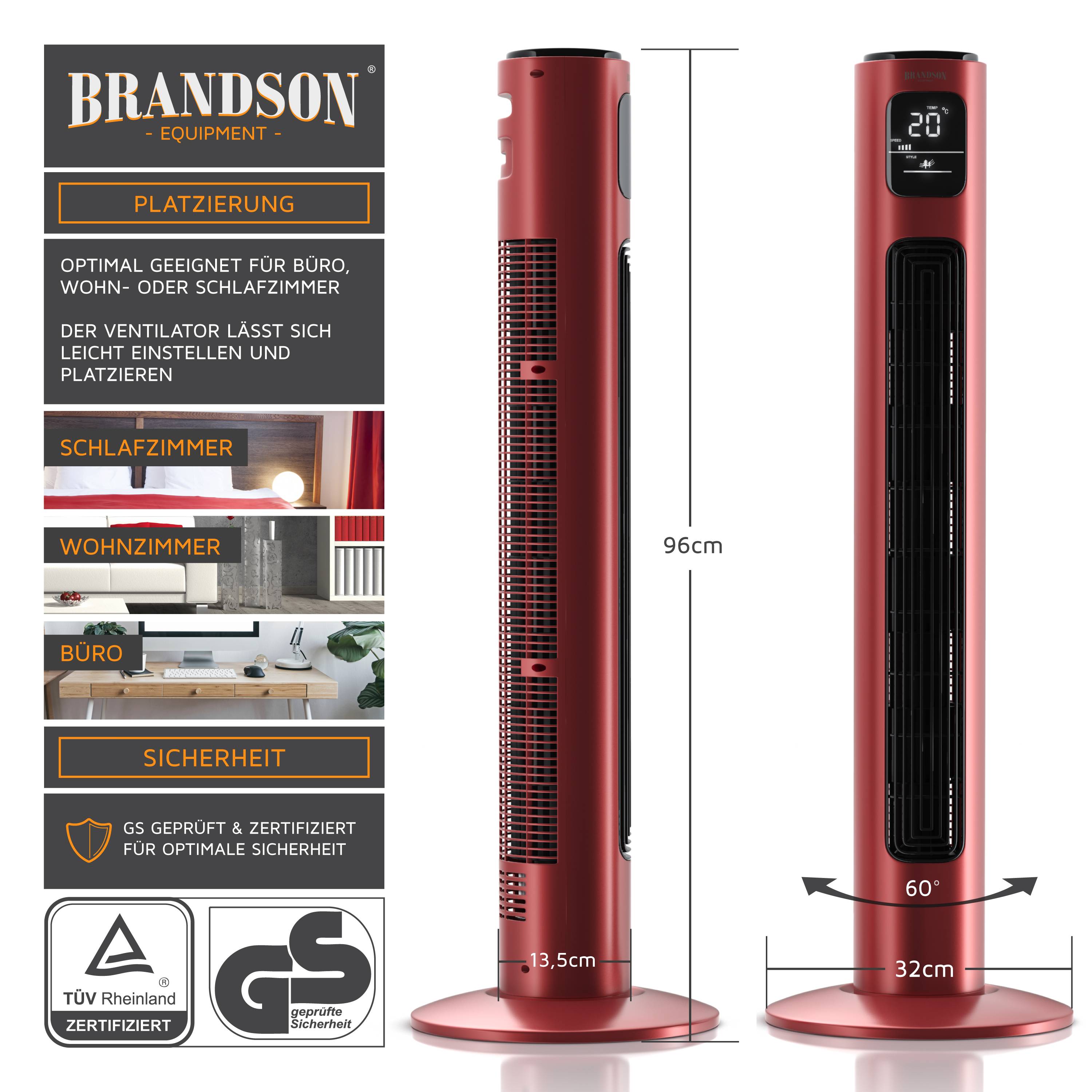 Brandson Turmventilator, 60° oszillierend, Standventilator inkl. Fernbedienung, mobiler Lüfter, Säulenventilator, 96 cm