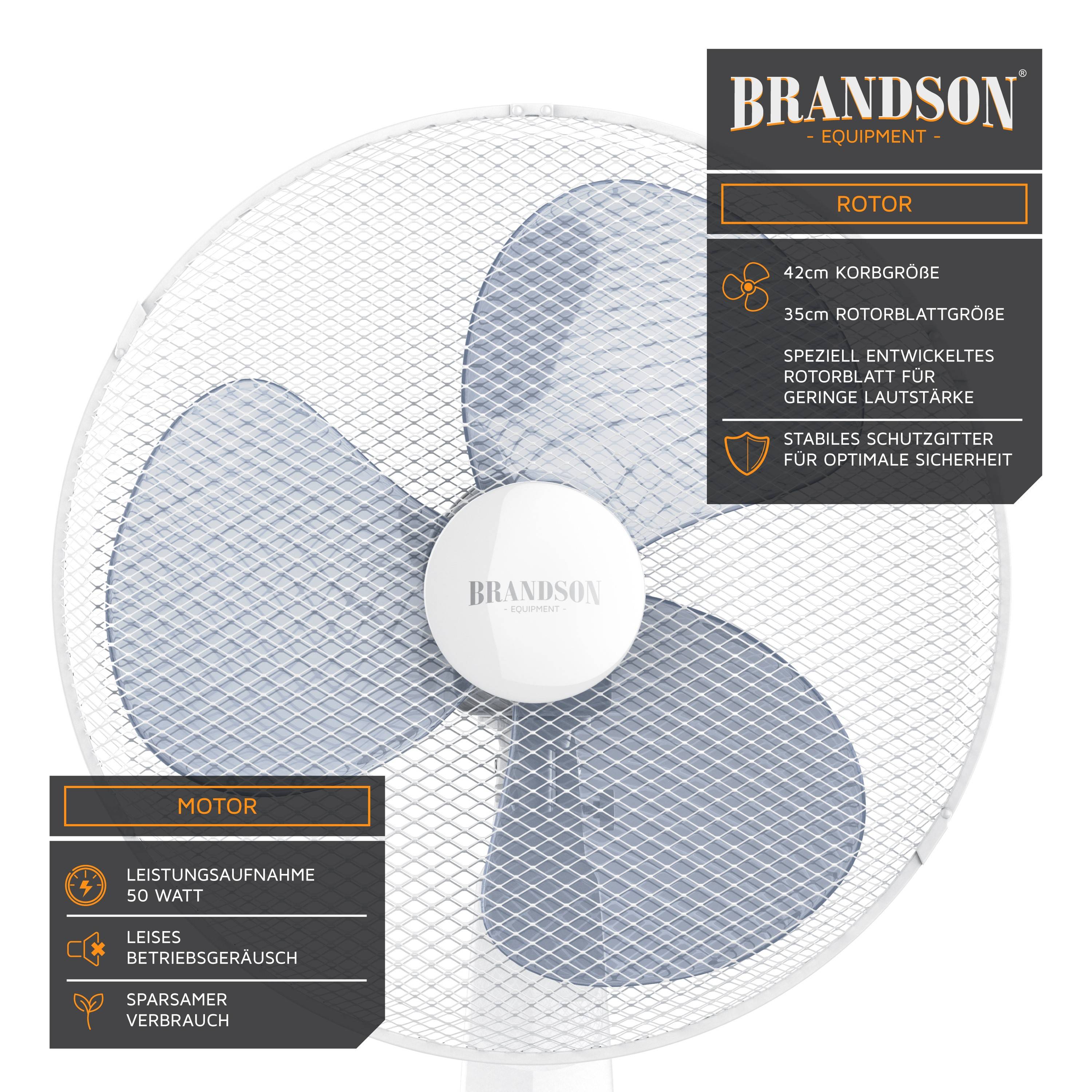 Brandson Standventilator mit 3 Leistungsstufen, 50 W Standlüfter leise, Ventilator höhenverstellbar, Lüfter, 30° neigbar