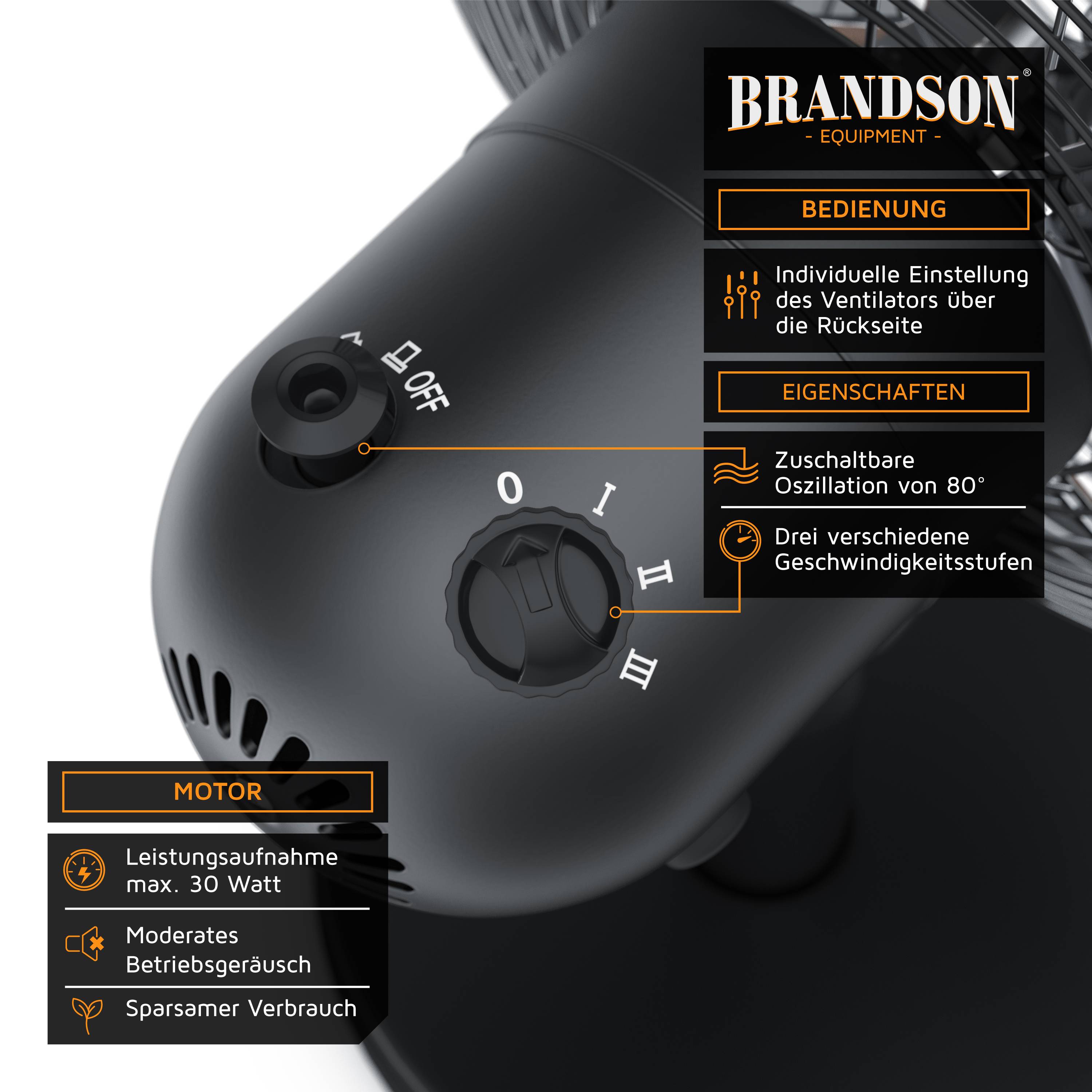 Brandson Tischventilator Design Retro, Ventilator, 80° oszillierend, ca. 40° neigbar, Robustes Vollmetallgehäuse