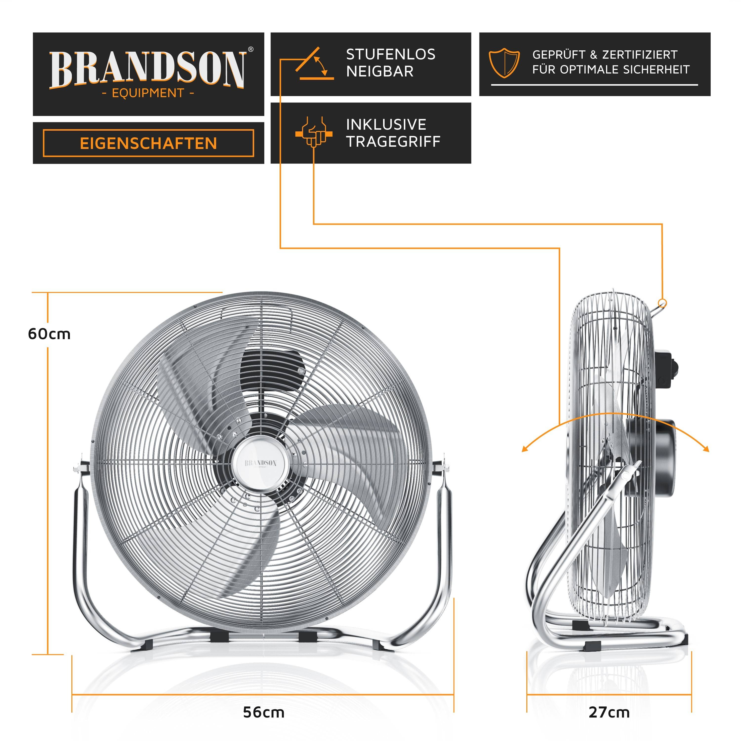 Brandson Windmaschine 53,5cm Ø, Ventilator Retro 160W neigbar, Bodenventilator, hoher Luftdurchsatz, silber