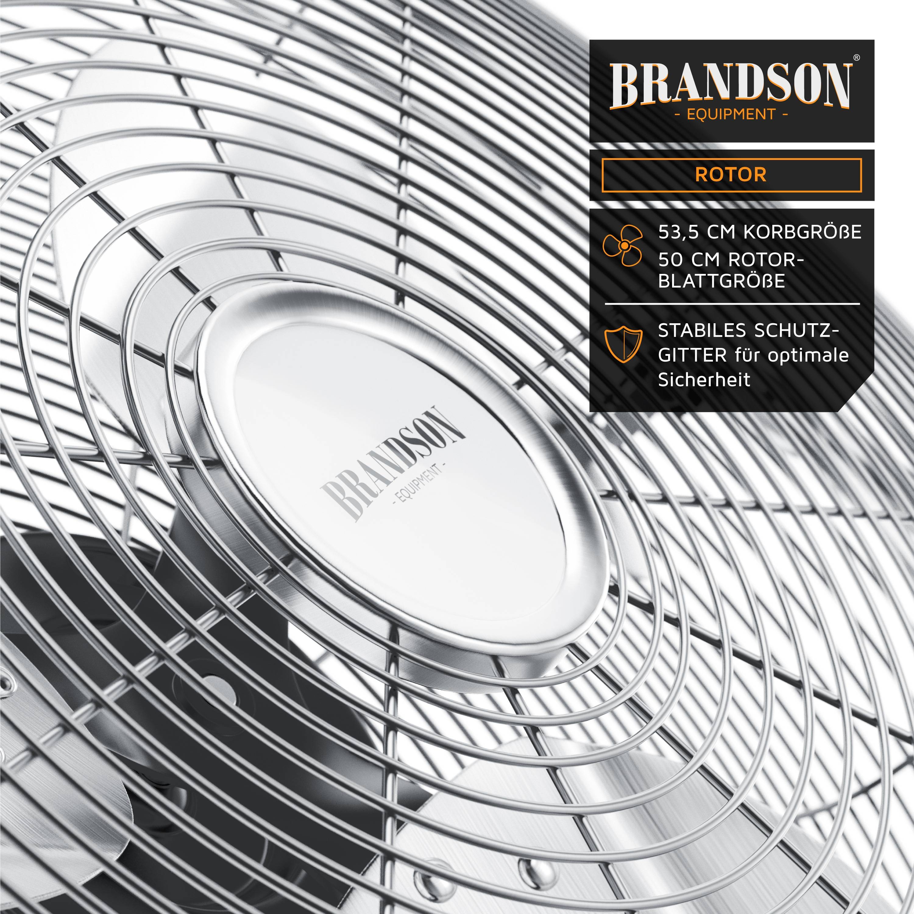Brandson Windmaschine 53,5cm Ø, Ventilator Retro 160W neigbar, Bodenventilator, hoher Luftdurchsatz, silber