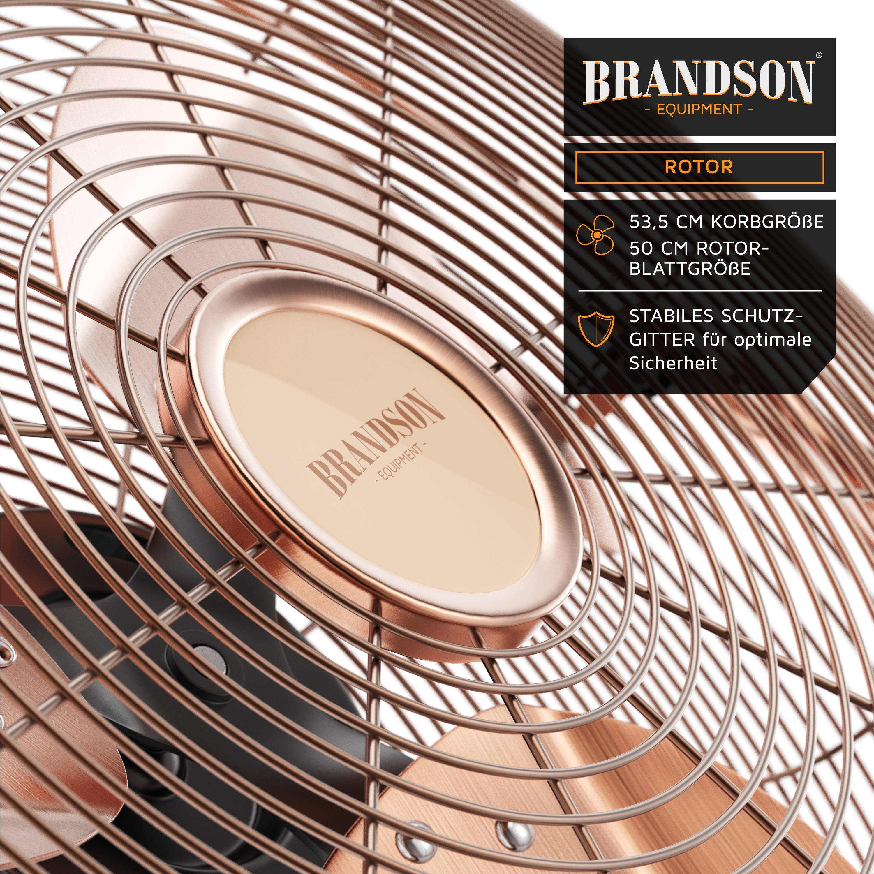 Brandson Windmaschine 160W, Bodenventilator, Ventilator, Standventilator, hoher Luftdurchsatz, stufenlos neigbar, Kupfer