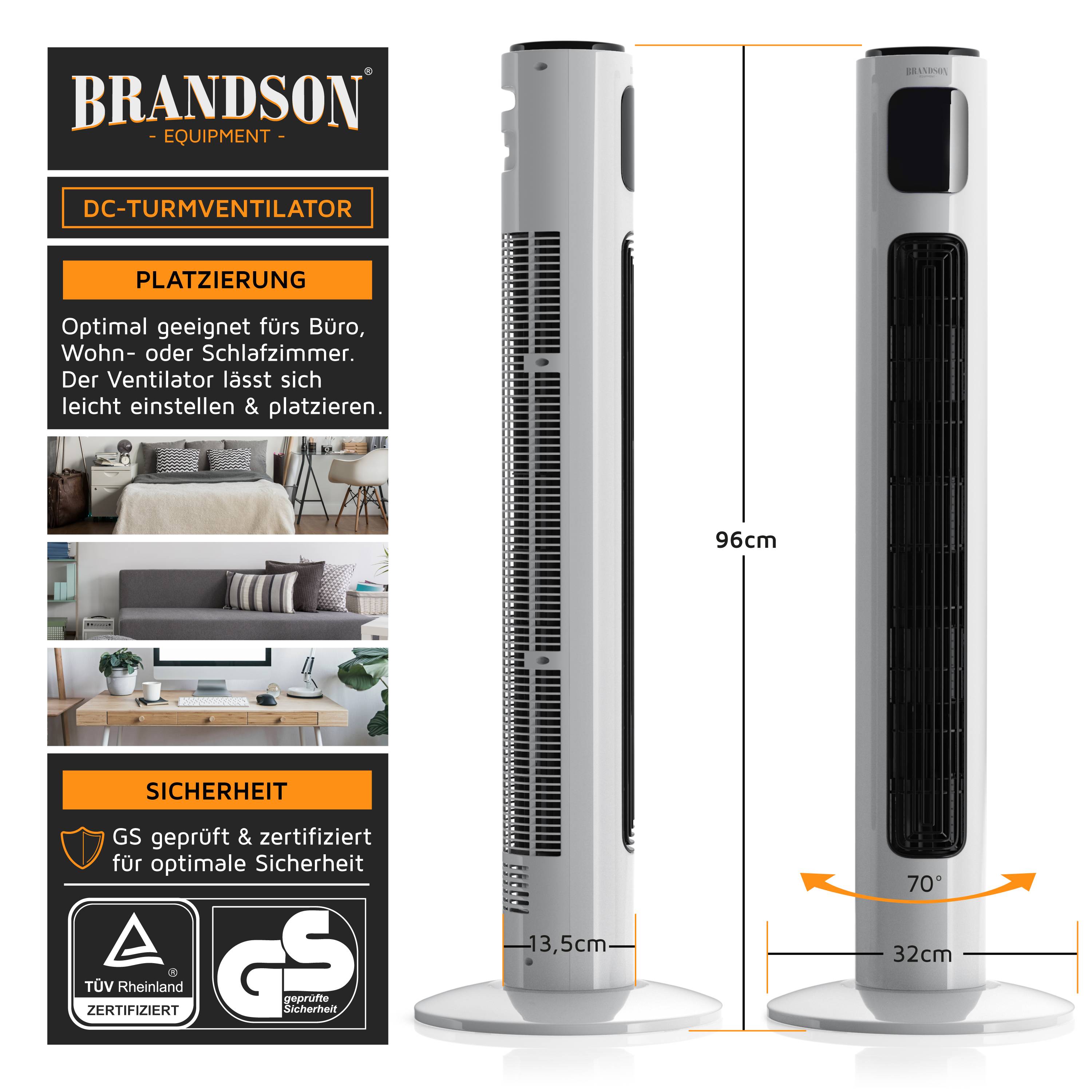 Brandson ECO Turmventilator Silent, 12 Leistungsstufen, Ventilator Standventilator mit DC-Motor, Timer & Fernbedienung