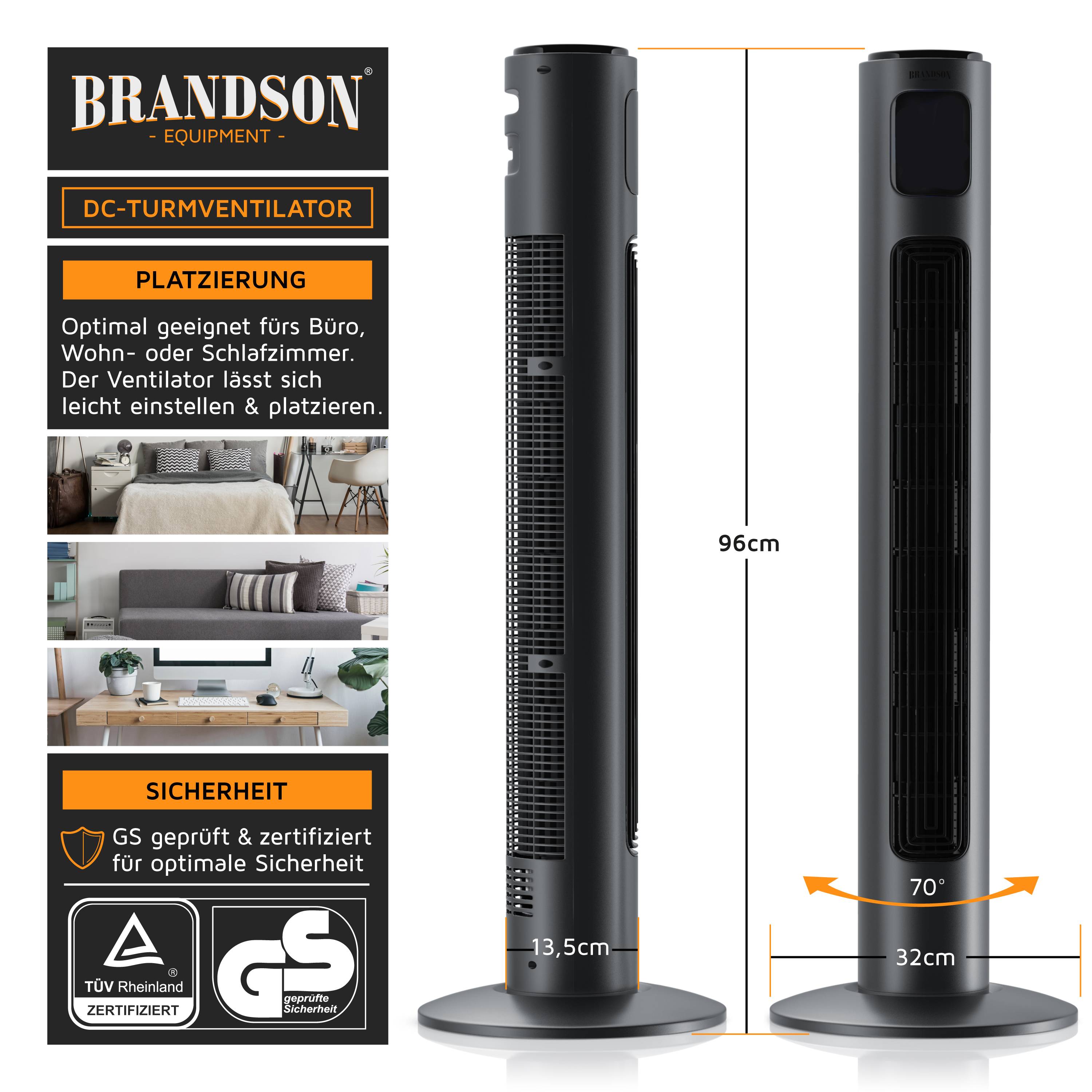 Brandson Turmventilator mit DC-Motor & Fernbedienung, Ventilator, 12 Geschwindigkeiten, ECO Modus, Standventilator