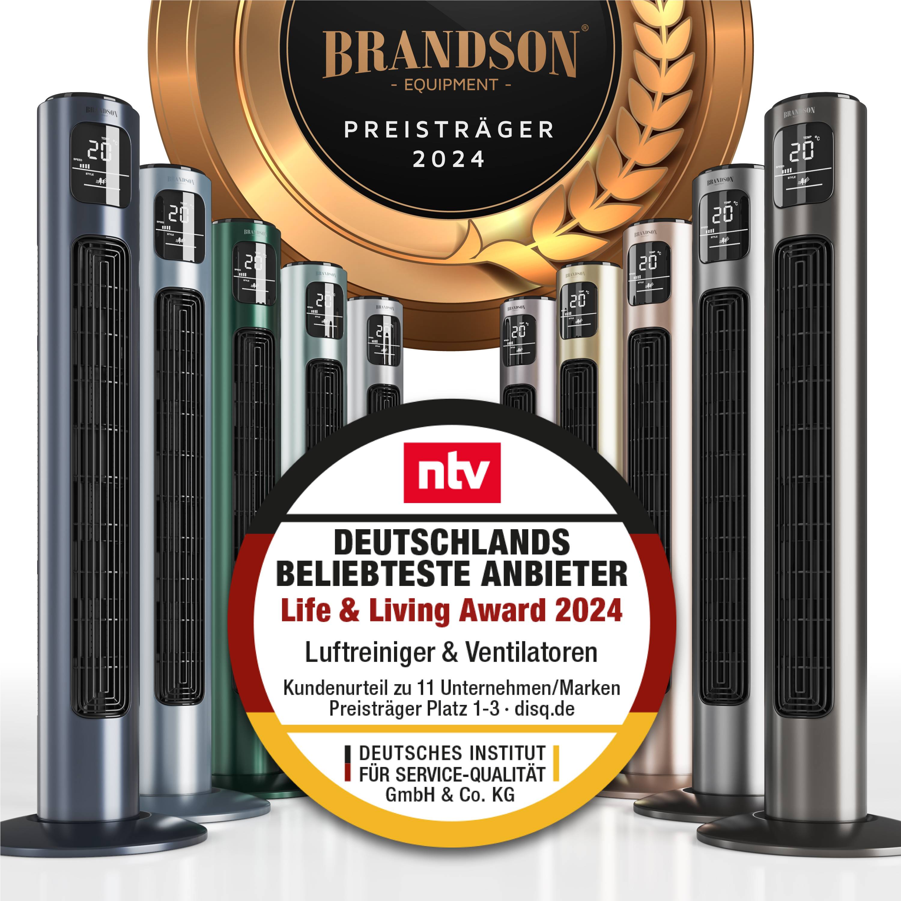 Brandson Turmventilator mit Fernbedienung, Oszillation 60°, Standventilator, Lüfter 96 cm, 45W Ventilator