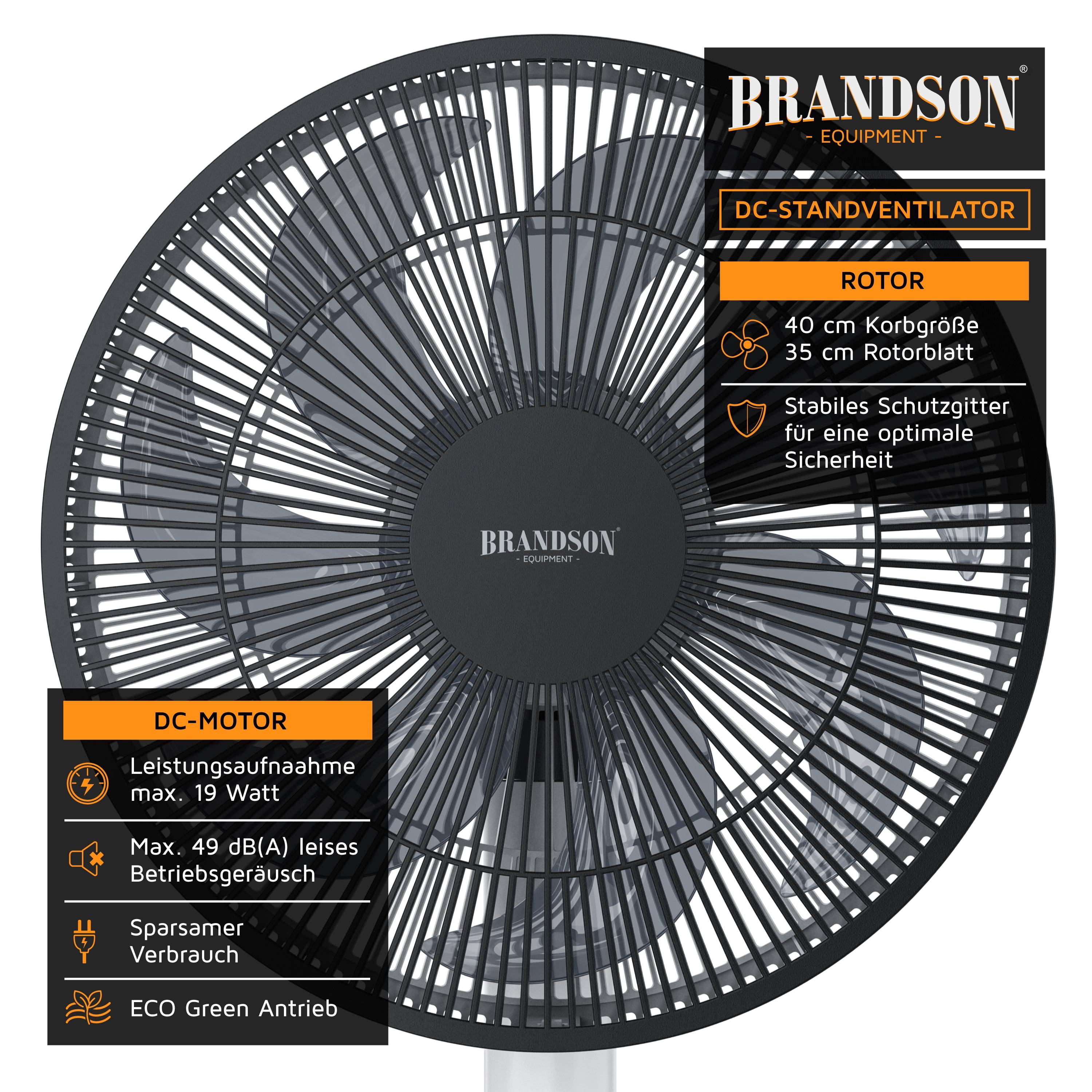 Brandson DC Standventilator energiesparend ECO, Fernbedieung, sehr leise, Oszilation 60° 90° 120°, Ventilator, Timer