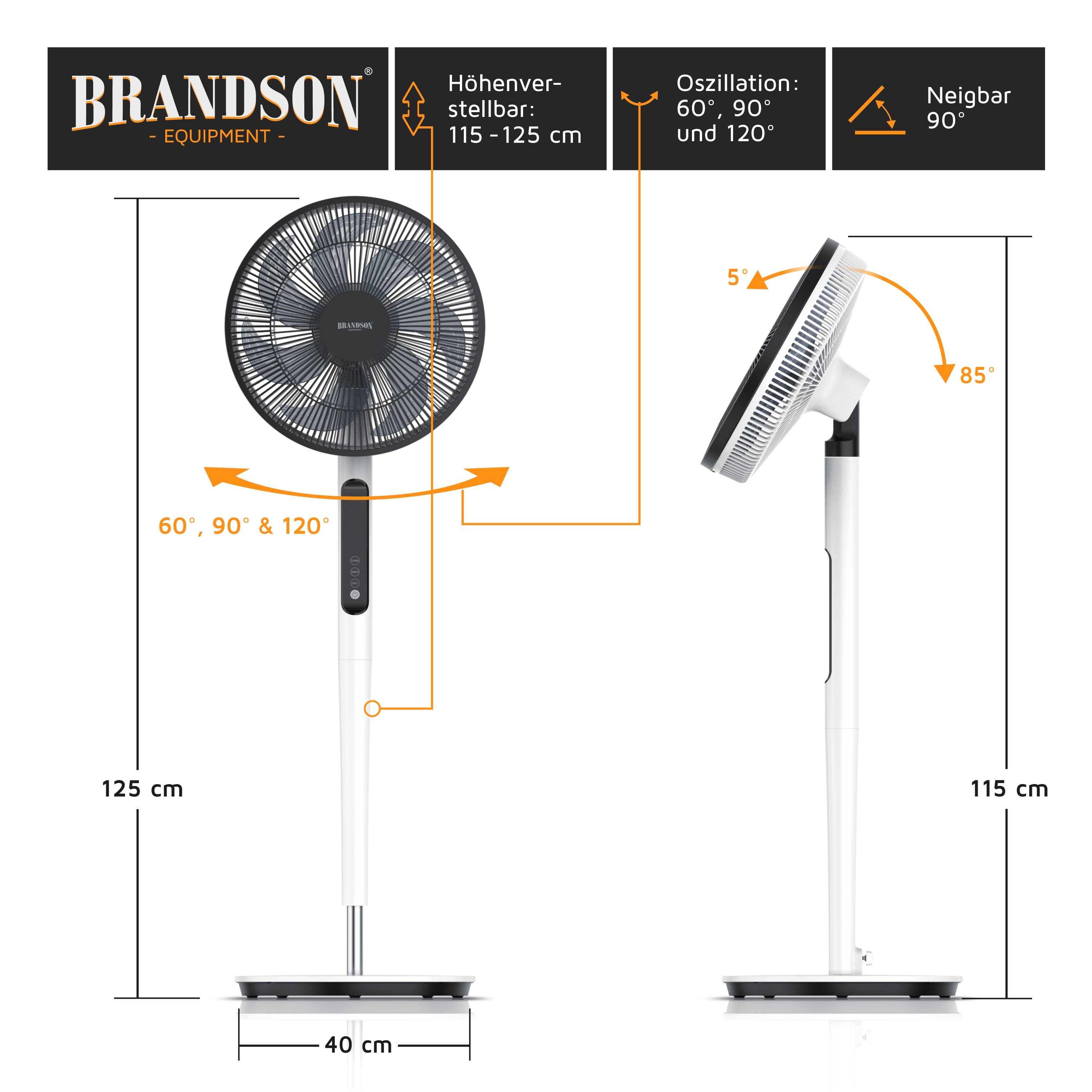 Brandson DC Standventilator energiesparend ECO, Fernbedieung, sehr leise, Oszilation 60° 90° 120°, Ventilator, Timer