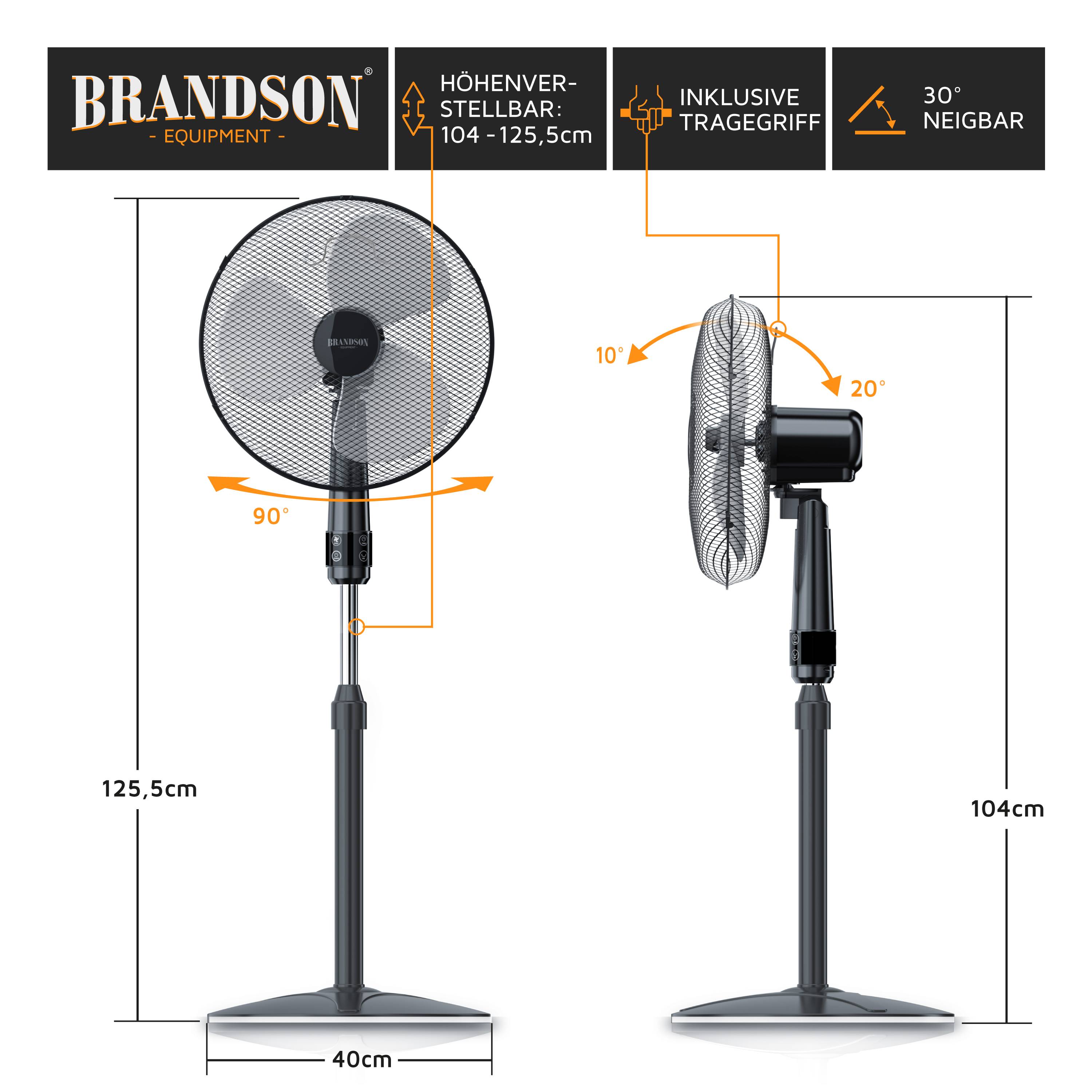 Brandson Standventilator mit Fernbedienung 50W, leise, Ventilator höhenverstellbar, 30° neigbar, Oszillation ca. 90°