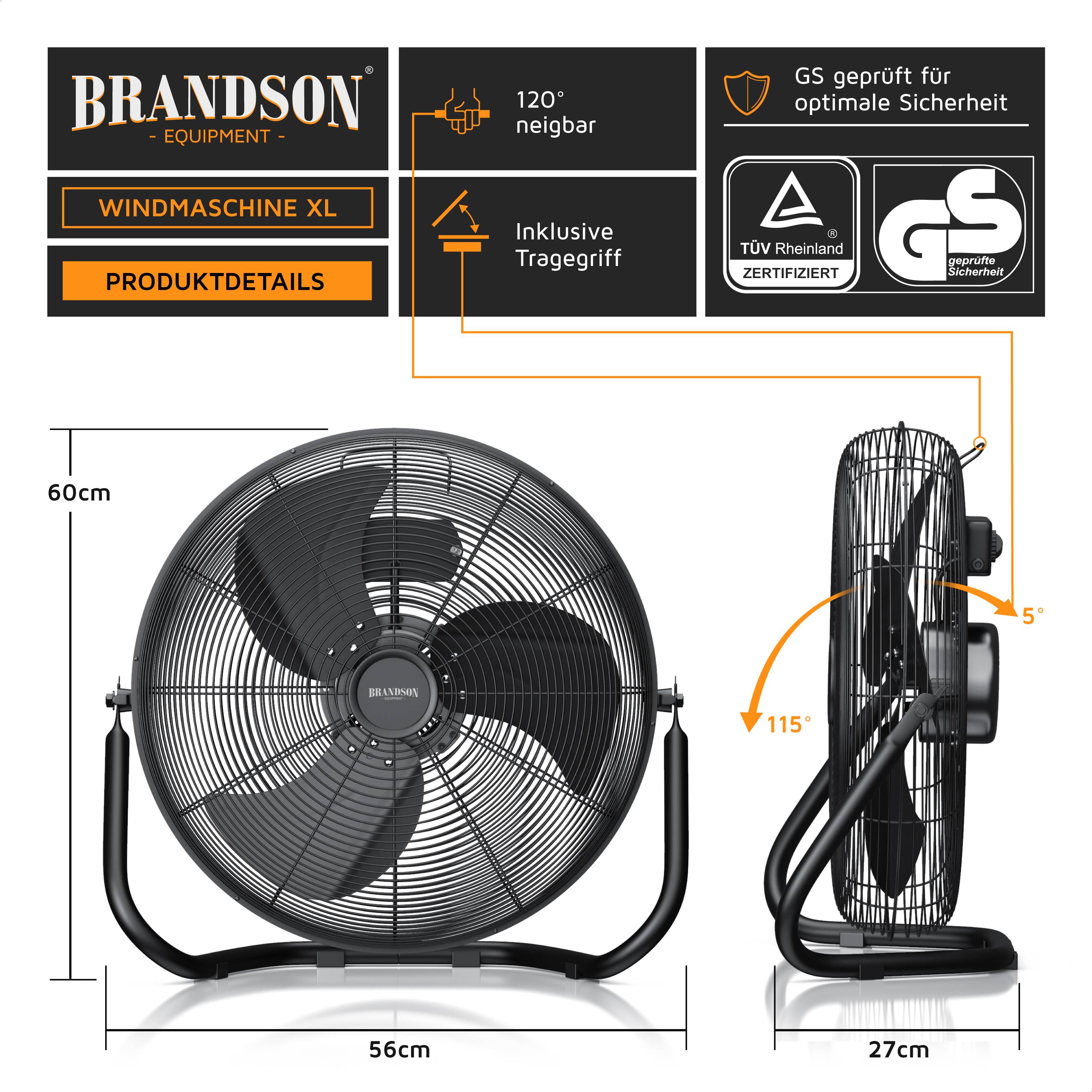 Brandson Windmaschine Retro Stil 160W, Ventilator in Schwarz, Standventilator 50 cm, Bodenventilator, hoher Luftdurchsatz