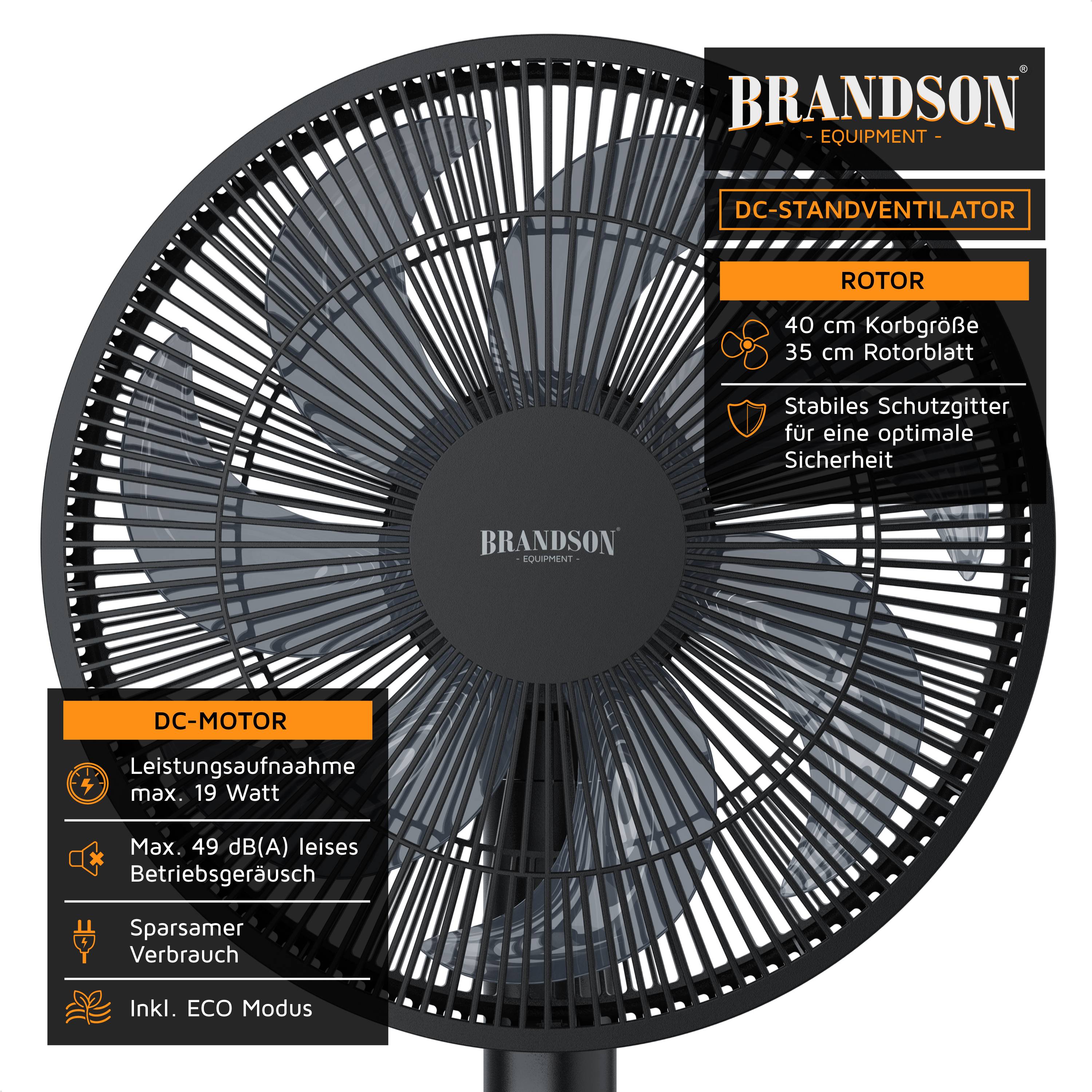 Brandson Standventilator mit DC-Motor, Ventilator mit Fernbedienung, sehr leise, energiesparend, Oszillation, Timer