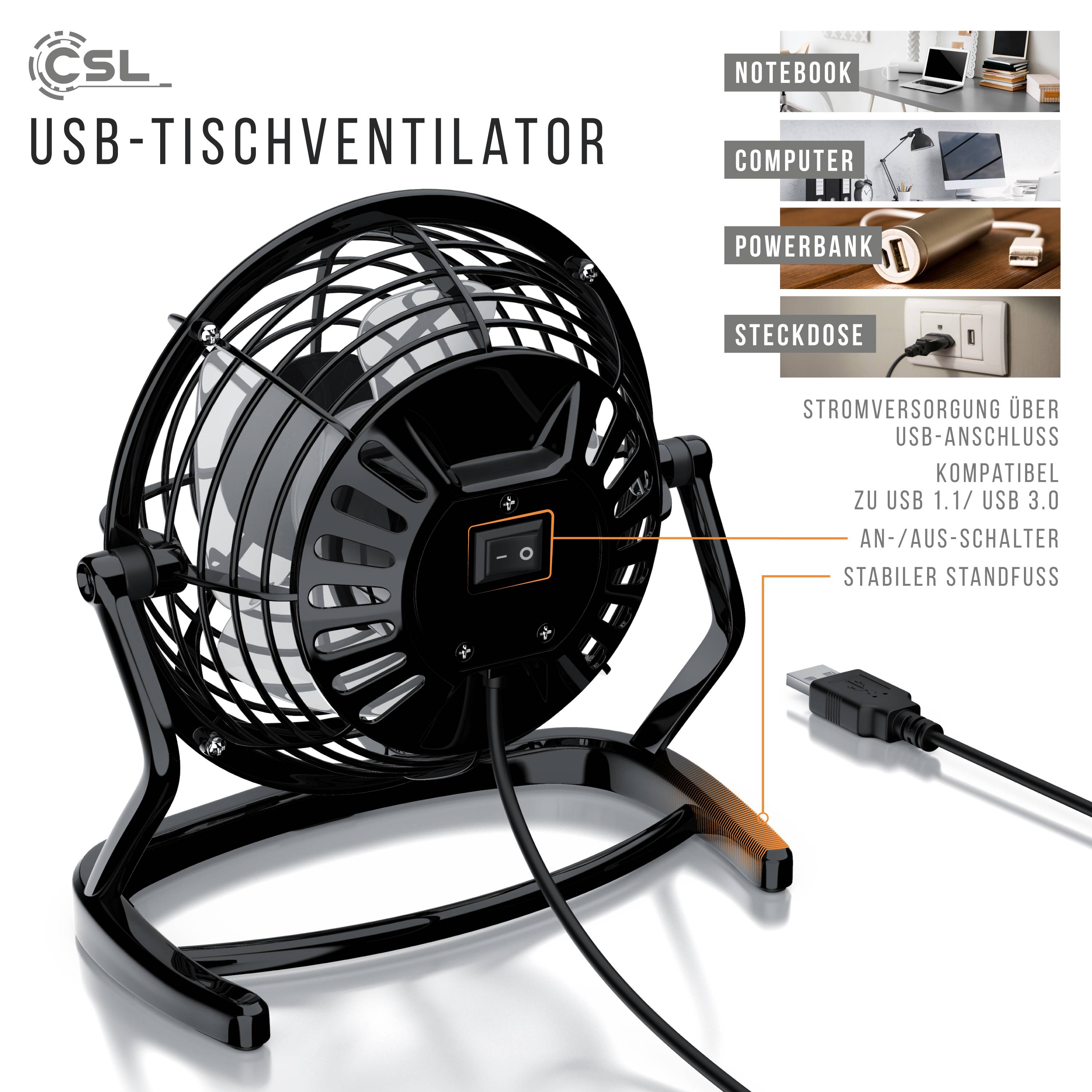 CSL Mini USB-Ventilator Tischventilator, stromsparend, ruhiger Lauf, 360° neigbar