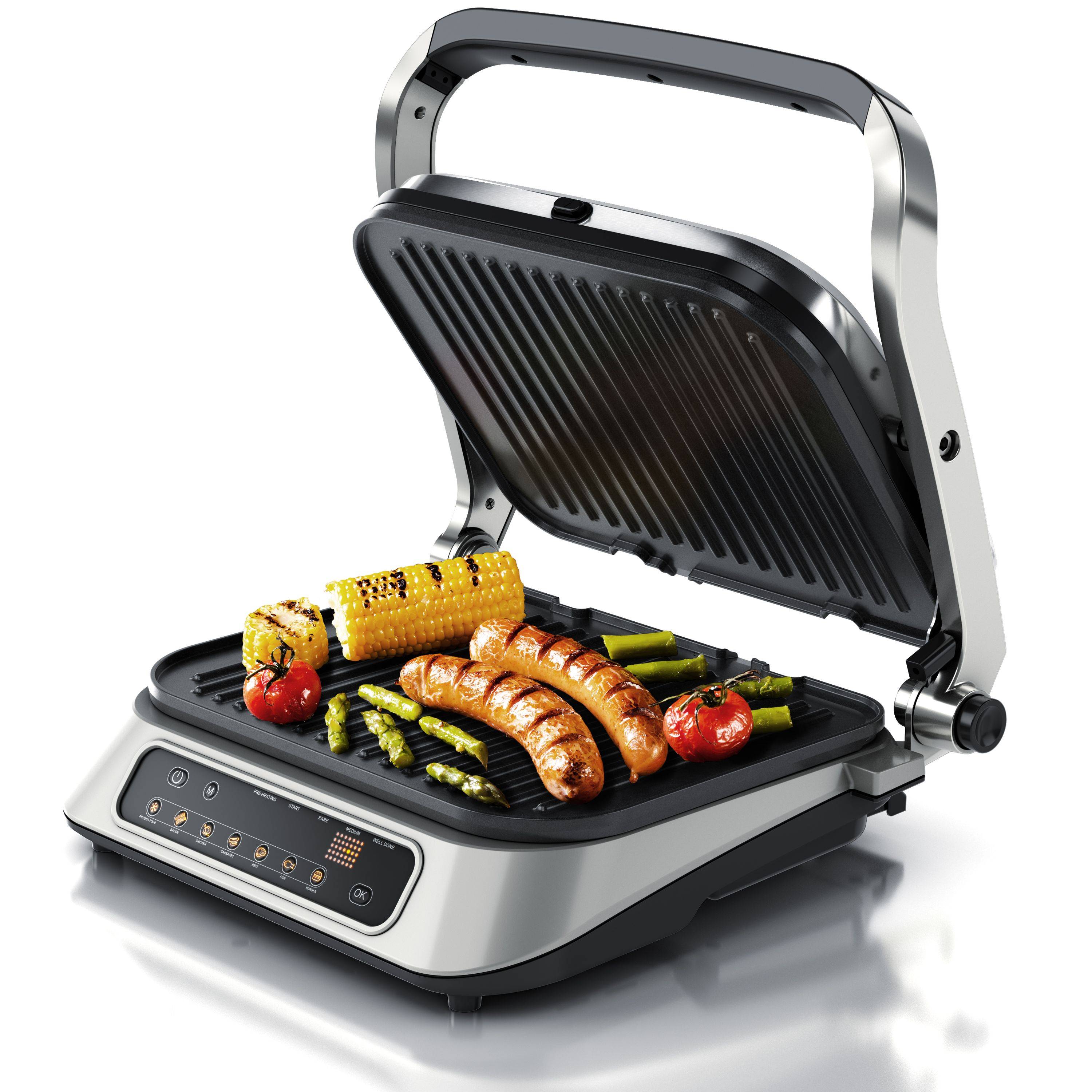 Arendo Kontaktgrill mit Digitalsteuerung - Tischgrill / Sandwichmaker / Panini Grill / Tischgrill