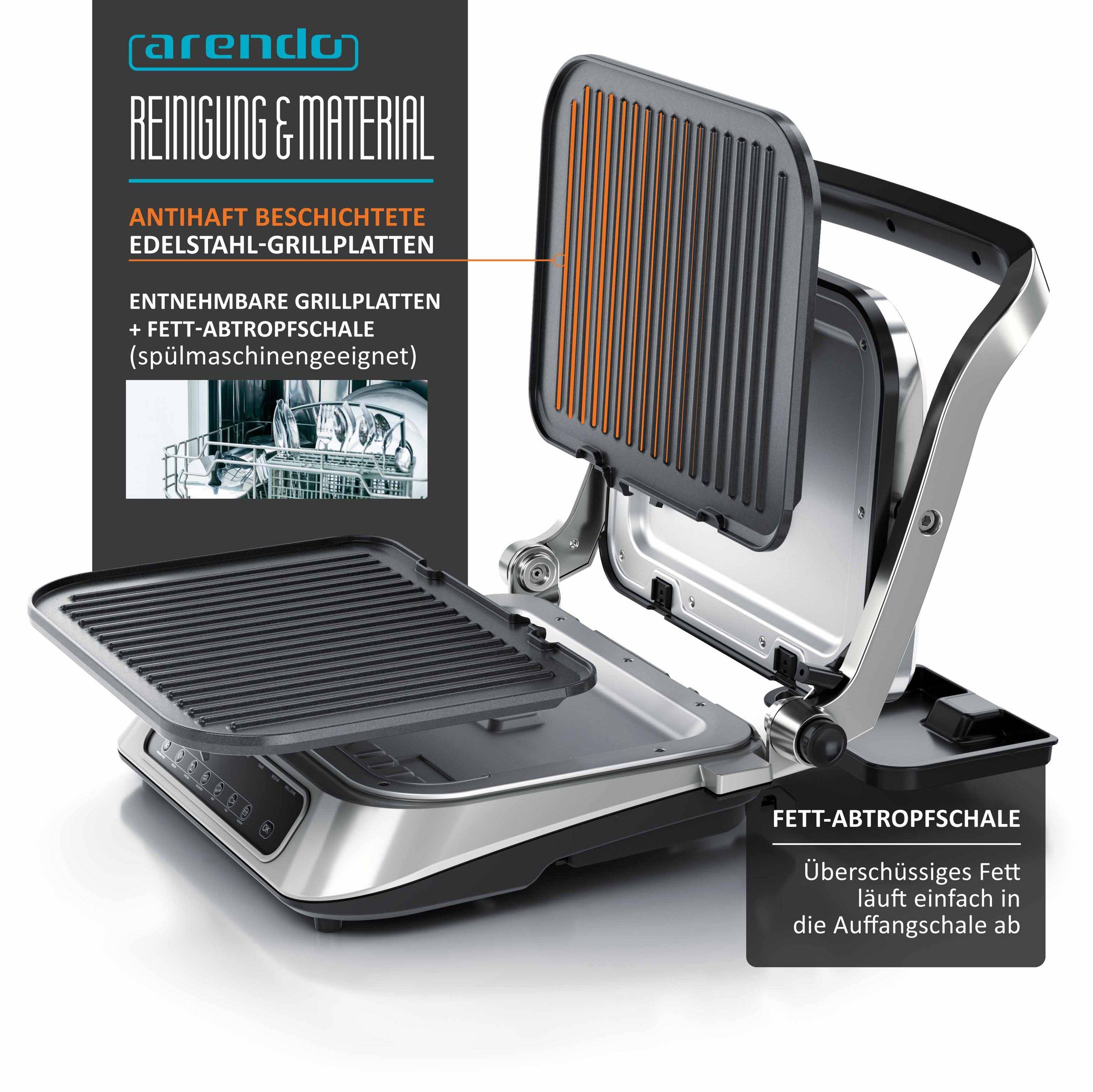 Arendo Kontaktgrill mit Digitalsteuerung - Tischgrill / Sandwichmaker / Panini Grill / Tischgrill