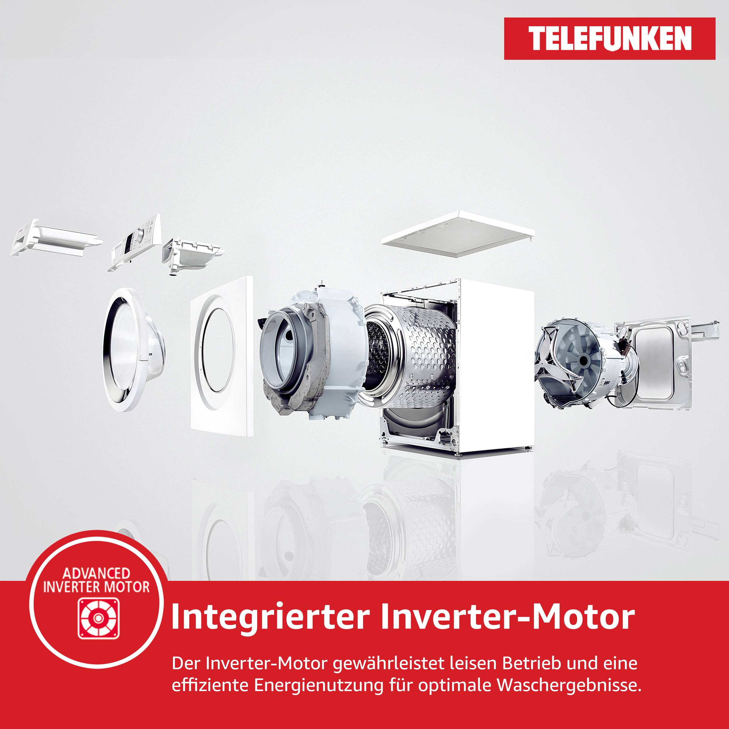 Telefunken Waschmaschine 7kg | 1400 U/Min. | Frontlader | Inverter Motor | AquaStop | 15 Programme | W-7-1400-A-W weiß