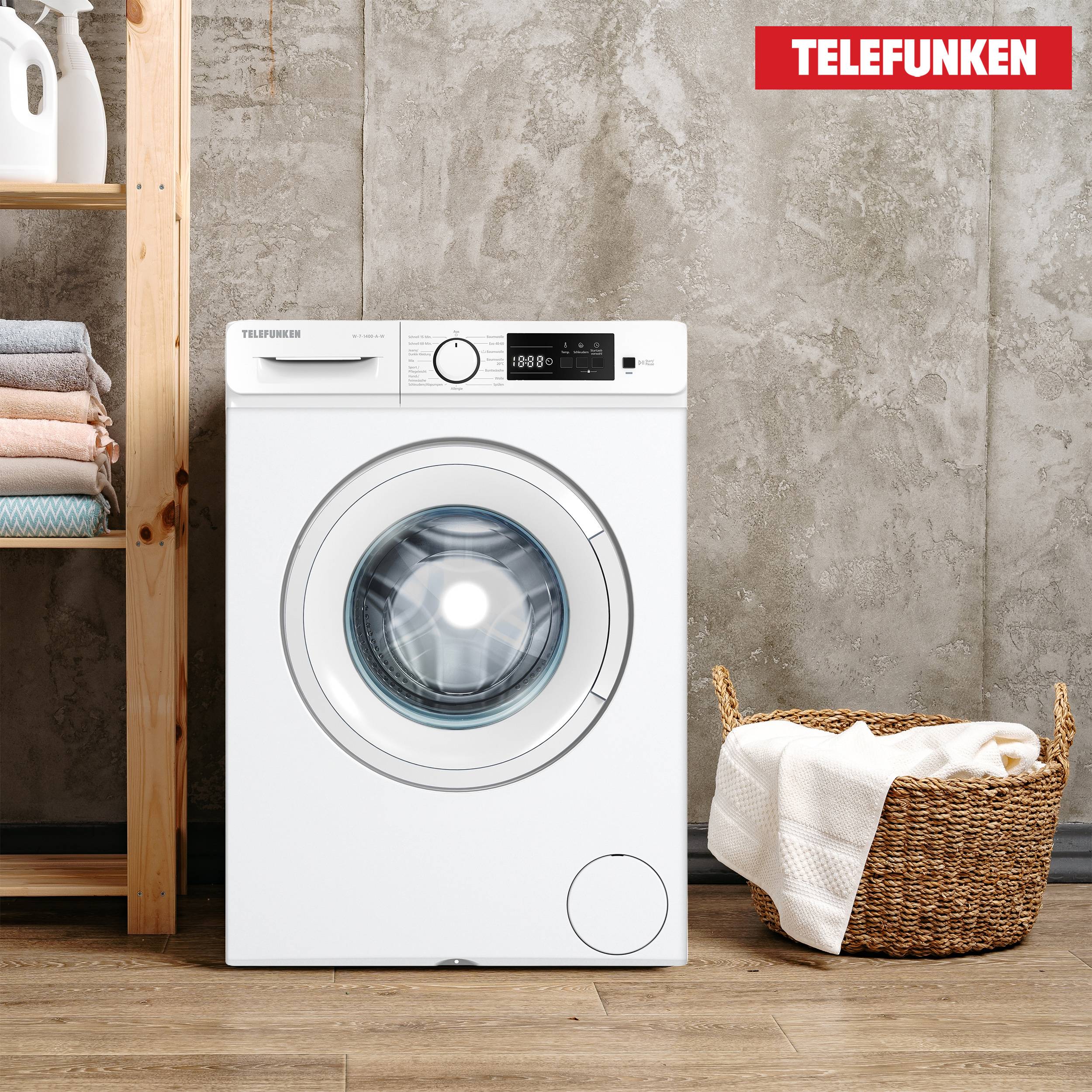 Telefunken Waschmaschine 7kg | 1400 U/Min. | Frontlader | Inverter Motor | AquaStop | 15 Programme | W-7-1400-A-W weiß