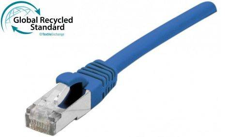 Patchkabel Cat. 6A, S/FTP (PiMF), TPE, halogenfrei, GRS-zertifiziert, mit Rastnasenschutz, blau, 0,1