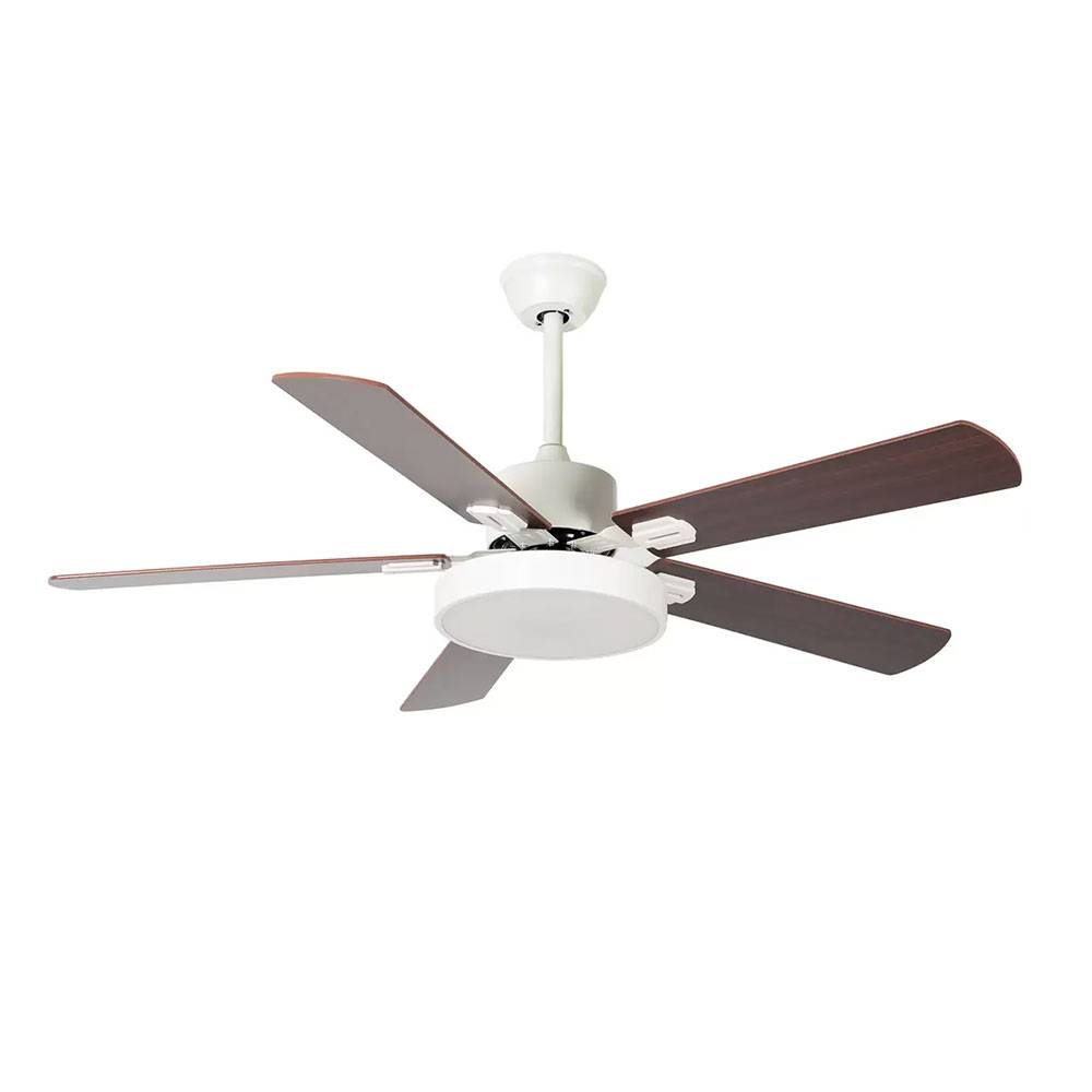Deckenleuchte Deckenventilator Raumlüfter Kühler Wohnzimmerlampe, Eisen Acryl Sperrholz weiß braun, Fernbedienung 5 Stufen CCT, 1x LED 1750Lm 3000K