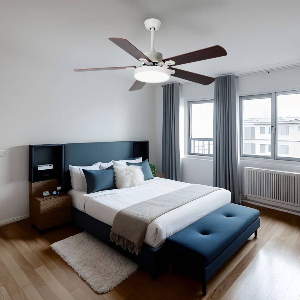 Deckenleuchte Deckenventilator Raumlüfter Kühler Wohnzimmerlampe, Eisen Acryl Sperrholz weiß braun, Fernbedienung 5 Stufen CCT, 1x LED 1750Lm 3000K