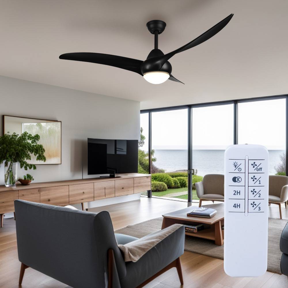 Deckenleuchte Deckenventilator Raumlüfter Kühler Wohnzimmerlampe Schlafzimmerleuchte, Metall schwarz, App-Steuerung dimmbar Fernbedienung 3 Stufen