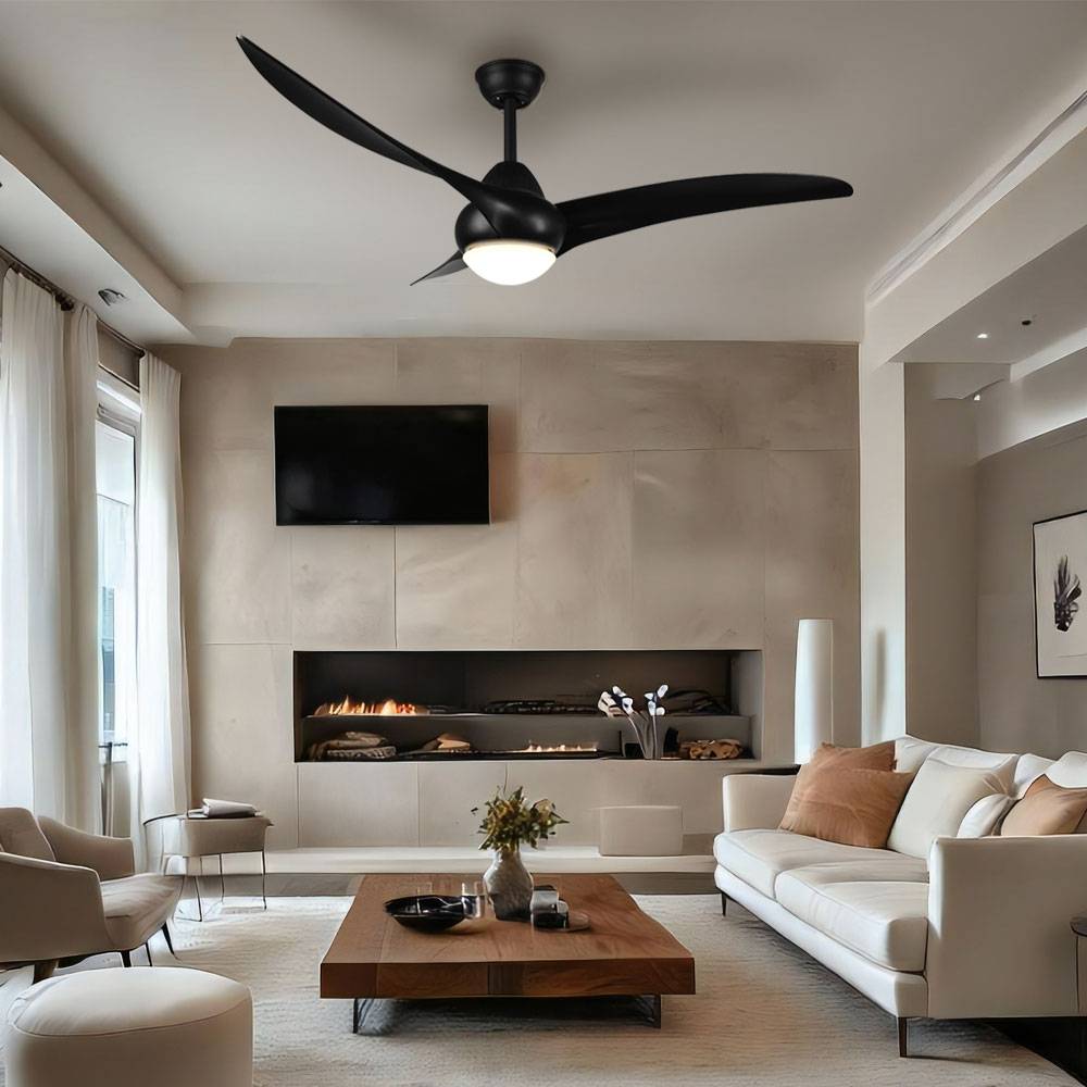 Deckenleuchte Deckenventilator Raumlüfter Kühler Wohnzimmerlampe Schlafzimmerleuchte, Metall schwarz, App-Steuerung dimmbar Fernbedienung 3 Stufen
