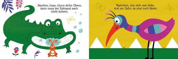 Mund auf, Bürste rein, bald sind meine Zähne fein