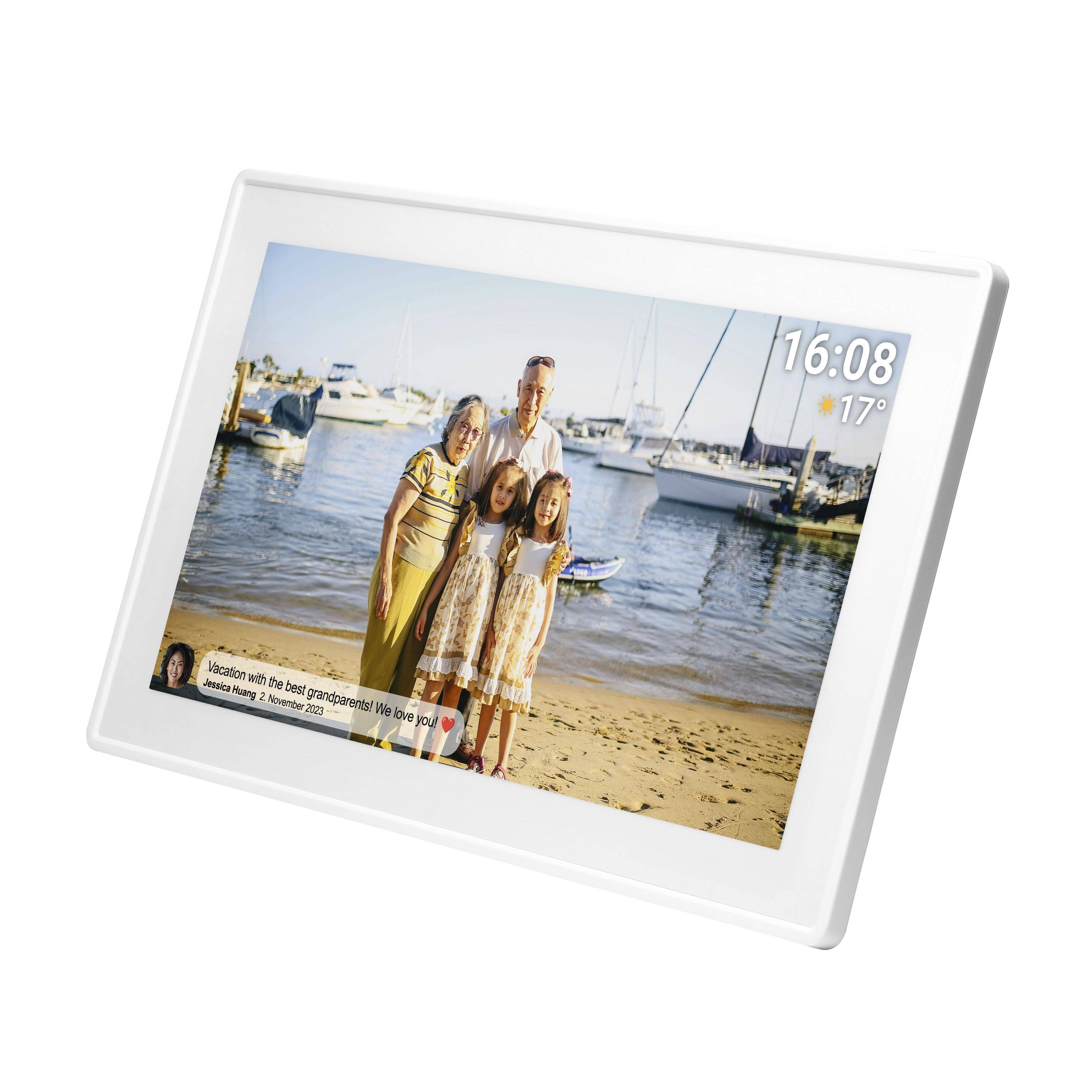 Denver PFF-1515W Weiß - 15,6" Fotorahmen mit IPS-Touchscreen, WLAN, 16 GB Speicher, MicroSD, FRAMEO, Wi-Fi